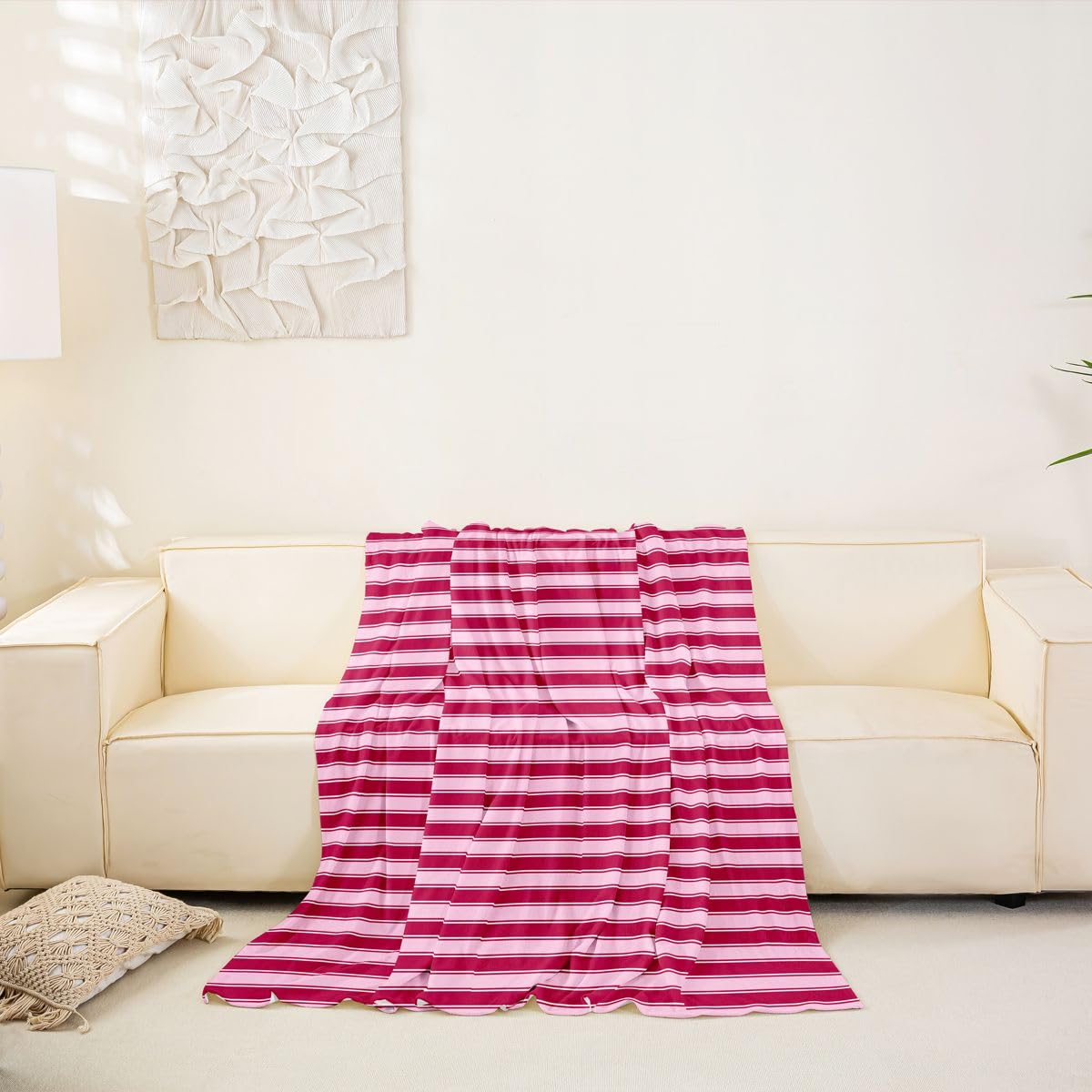 Homewish Funda de sofá a rayas rosas y rojas, 180 x 340 cm