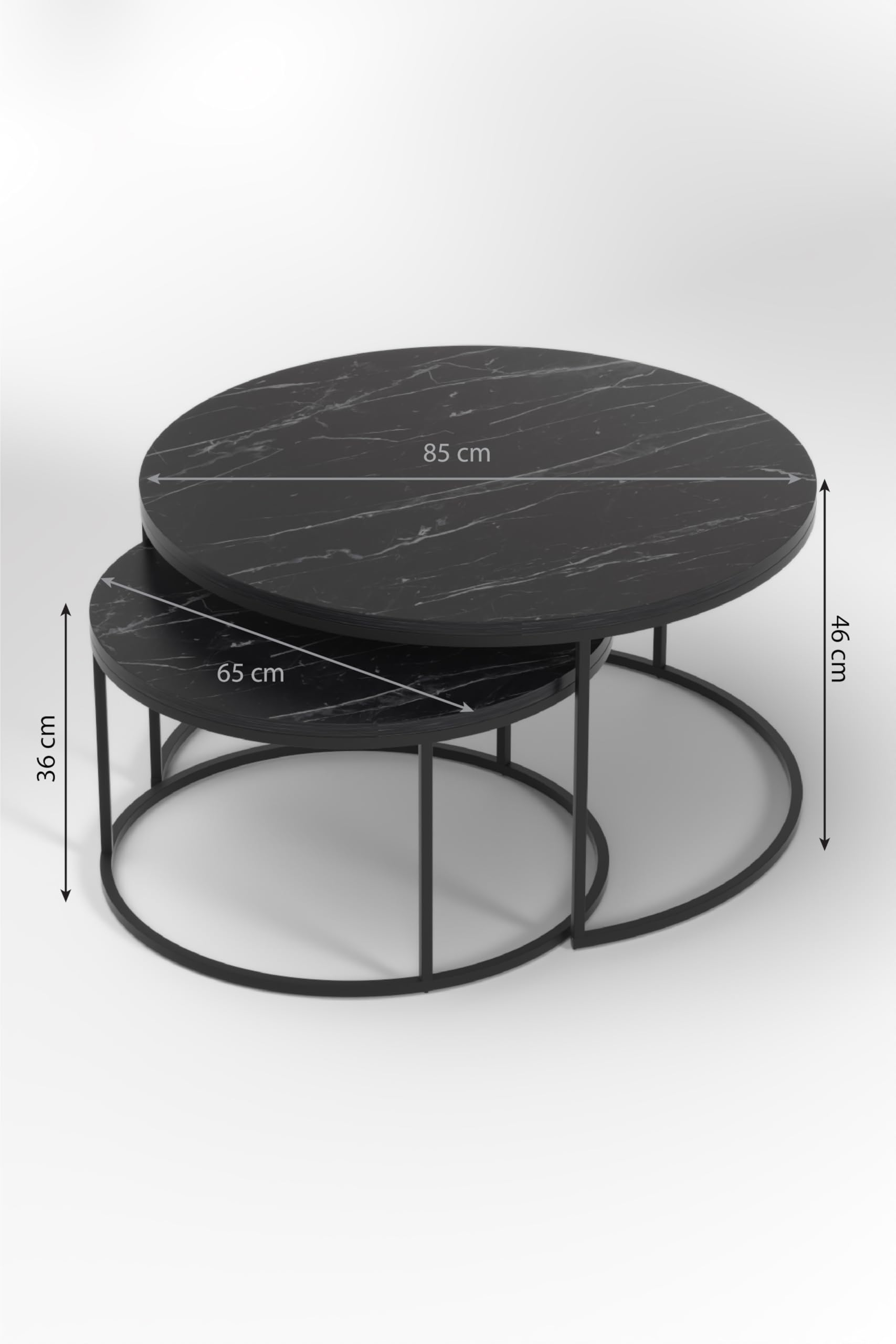 Couchtischset Skagen Kaffeetisch im 2er Set Satztisch 2-TLG für Wohnzimmer Flur aus Metall und Spanplatte Wohnzimmertisch Beistelltisch Set Moderne Couchtische für Wohnzimmer (Black-Marble)