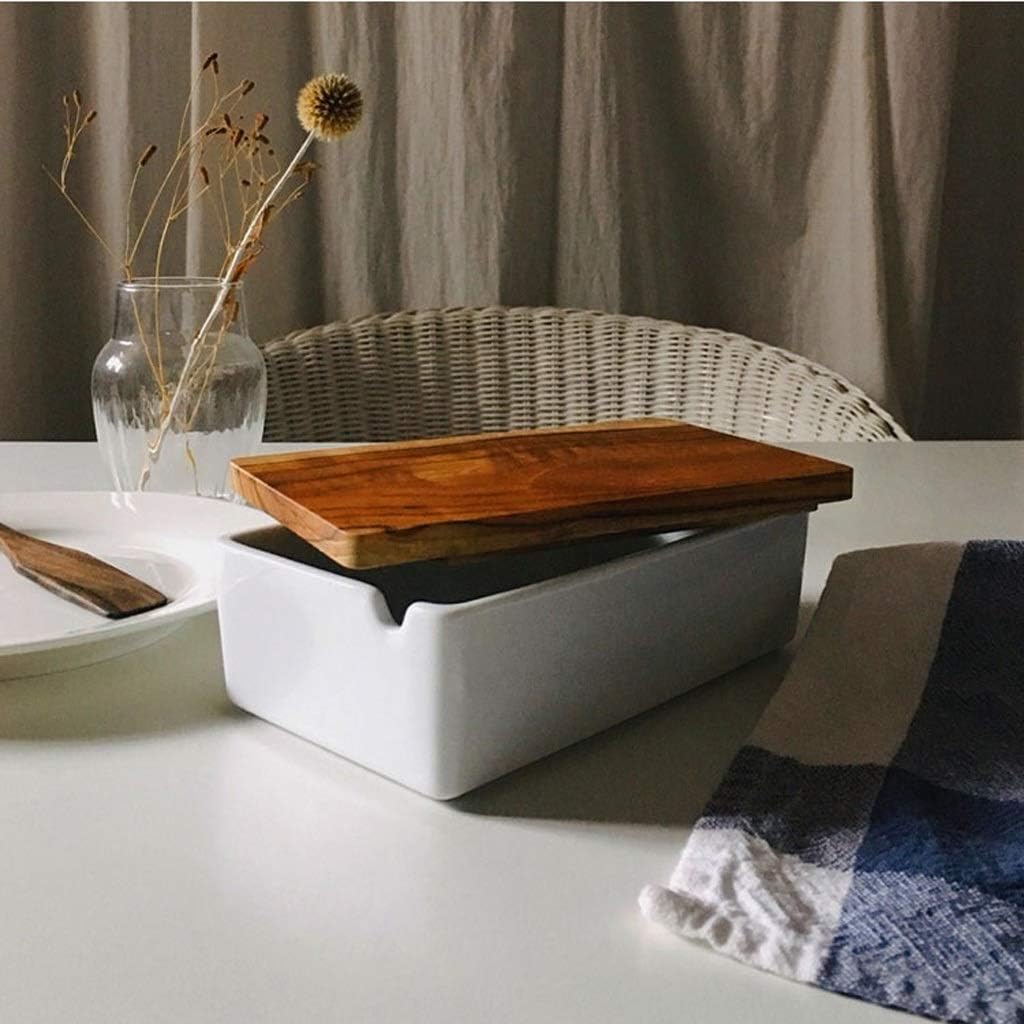 Butter Dishes Square Butter Box Butter Cutting Box Simple Ceramic Flour Box Butter Storage Box Teak Cover Kitchen Refrigerator Freshness Box Butter Container (Size : Medium)