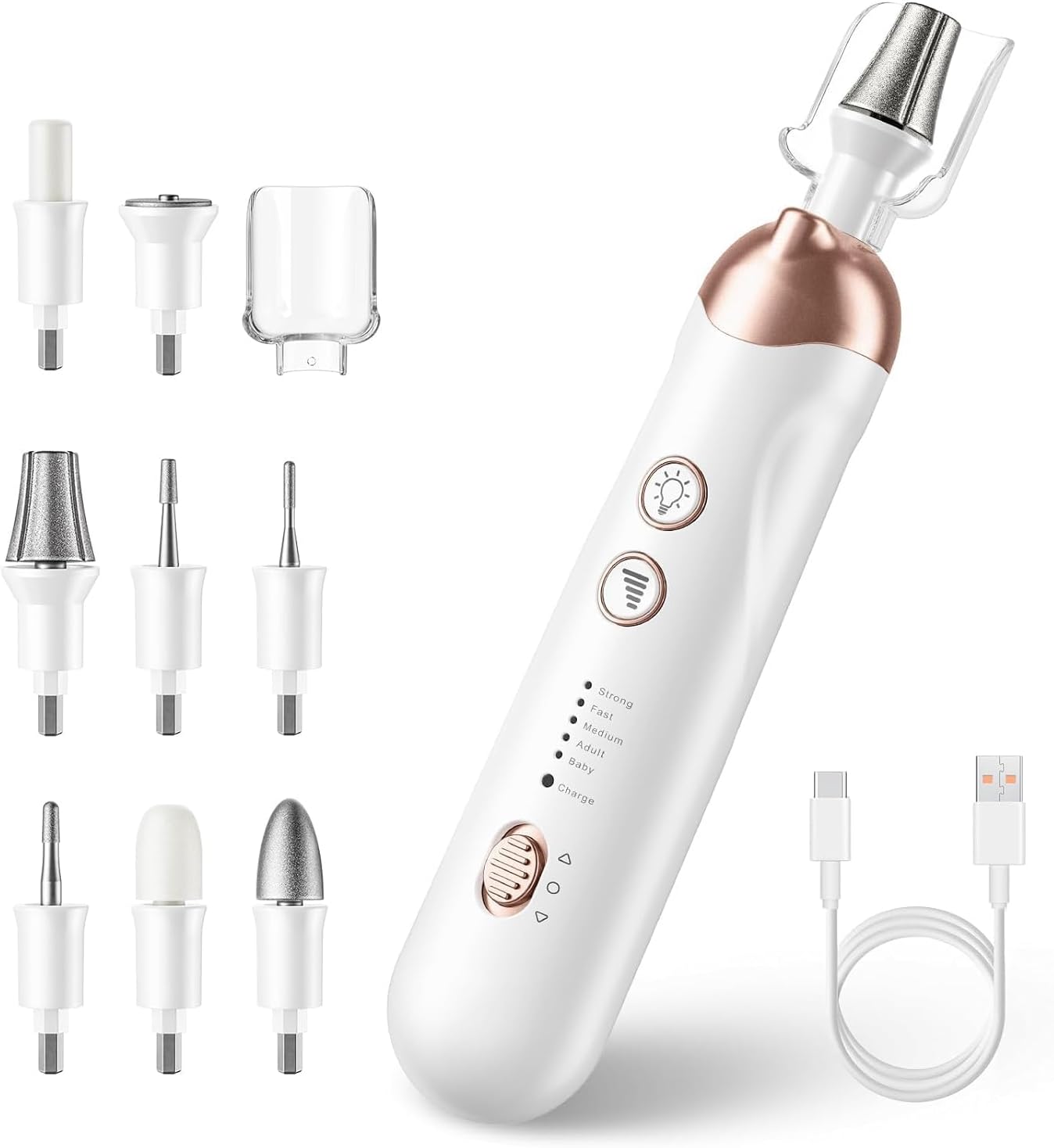 – Azonee Electric Nail Drill Machine, 8-in-1 Professional Cordless Nail File Kit with LED Light, Professional Manicure and Pedicure Kit for Calluses Nail Polishing Grinder Sander Trimmer with 5 Speeds