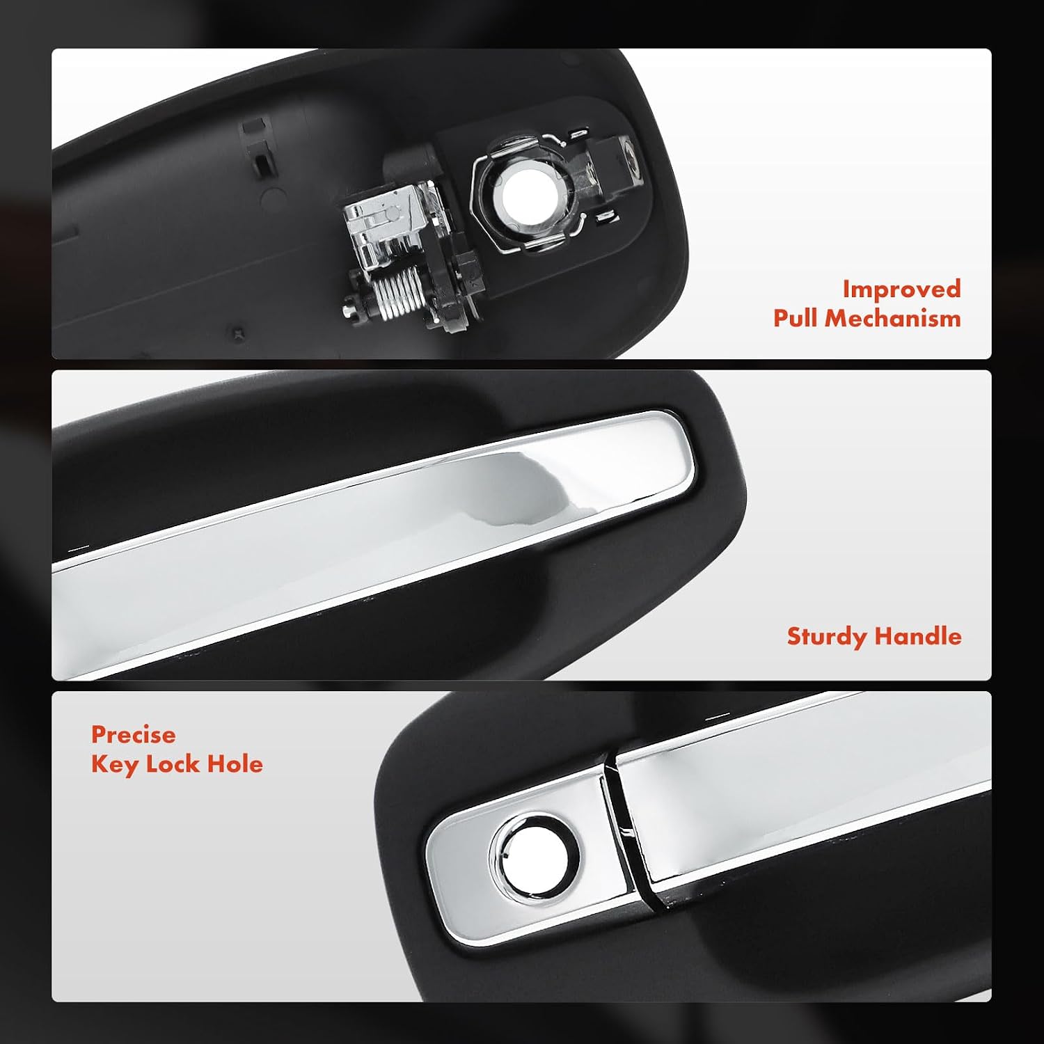 A-Premium Left Driver Side Exterior Door Handle Compatible with Kenworth T680 2015-2024, T800 2015-2020, T880 2015-2024, Black Housing with Chrome Lever