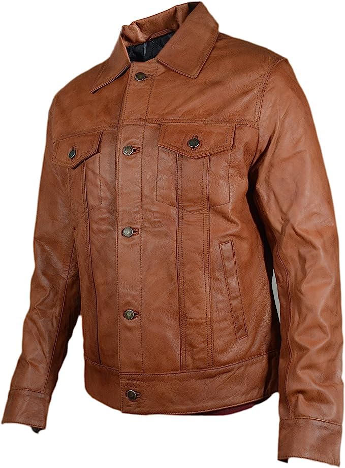 Vintage Slim Fit Trucker Leather Jacket - Genuine Lambskin - Classic Man Leather Jacket2