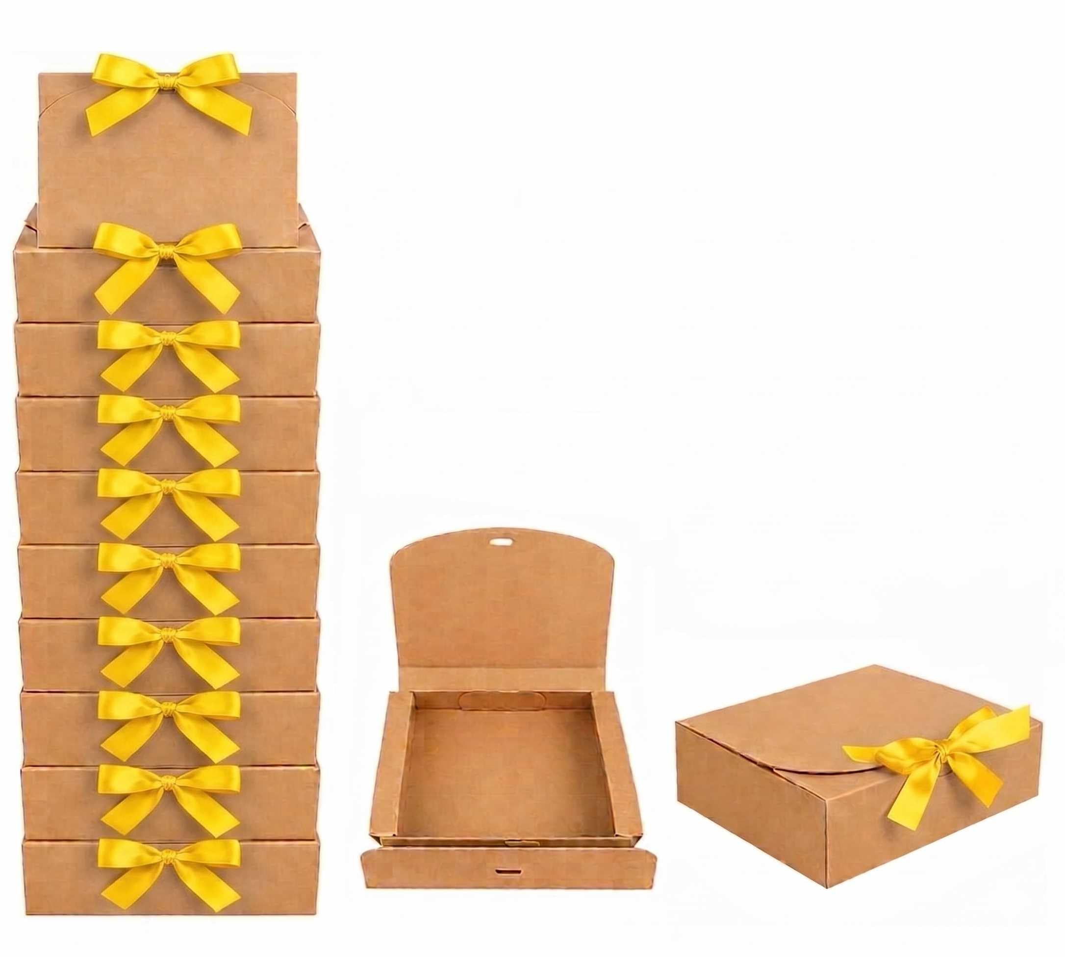 Emartbuy Brown Kraft Gift Box with Yellow Ribbon – 31 x 25.5 x 8 cm – Fits Books, Photo Frames & Flat Gift Sets – Birthdays Weddings Christmas Corporate Gifting Trade Wholesale – Pack of 12