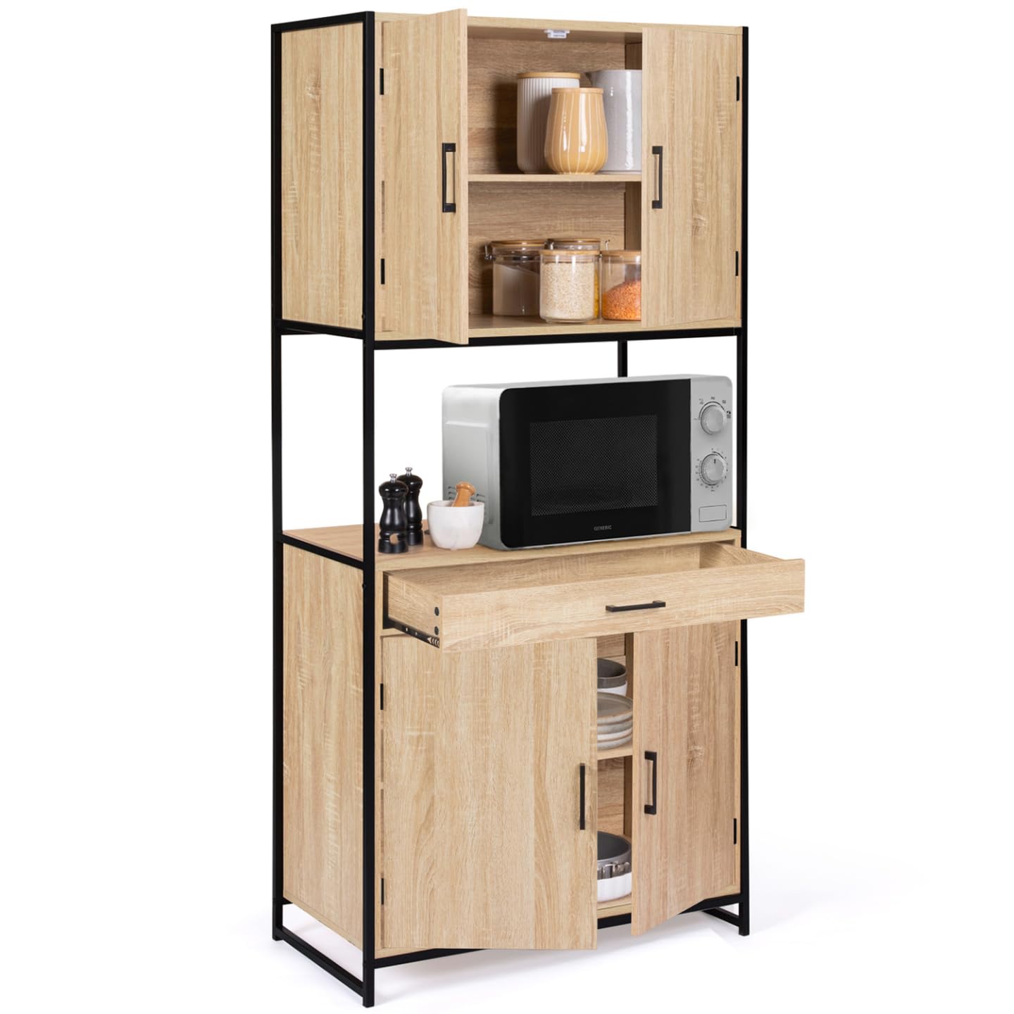IDMarket - Aparador de cocina (80 cm) DETROIT mueble 4 puertas diseño industrial + cajón