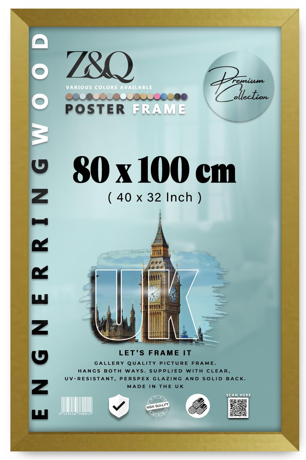 Z&Q Sophisticated 40 X 32 Inch Poster Frame Gold For Vertical And Horizontal Display Ideal For Art And Photo Presentation In Living Rooms Offices Galleries With Sleek Profile And Secure Mounting
