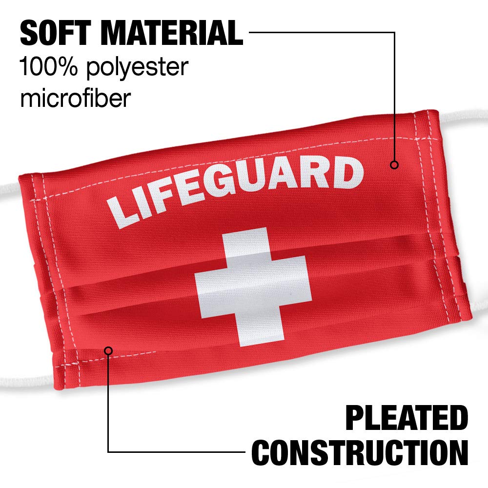 Popfunk Lifeguard Red and White 1-Ply Reusable Face Mask Covering with Adjustable Nose Wire, Unisex