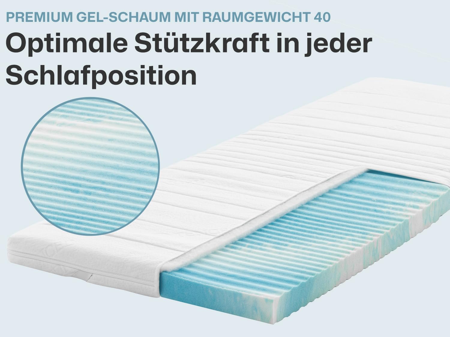 Ravensberger Gel Topper Gel-LUX - Härtegrad H2/H3, mittel - 50-110 kg - 180 x 200 cm, Höhe 7 cm - Matratzenauflage aus Gelschaum mit Funktions-Bezug, allergikerfreundlich