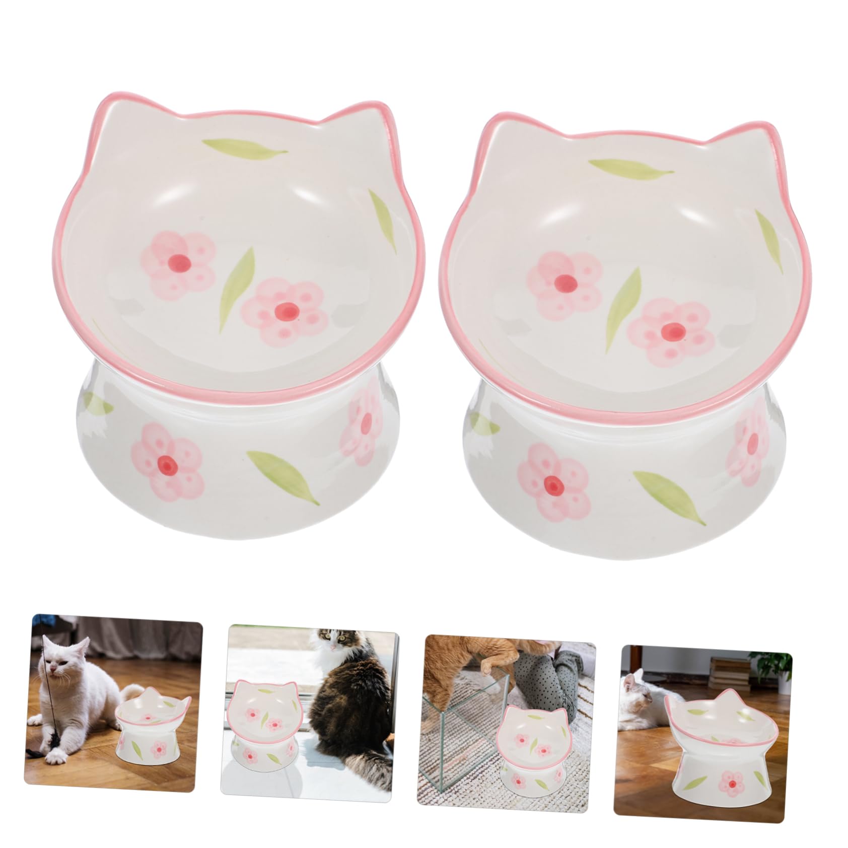 BESPORTBLE 2pezzi Ciotola Rialzata per Gatti in Ceramica Ciotole Elevate per Animali Domestici Mangiatoia per Gatti Protezione per Collo Ciotola per Alimenti Rialzata