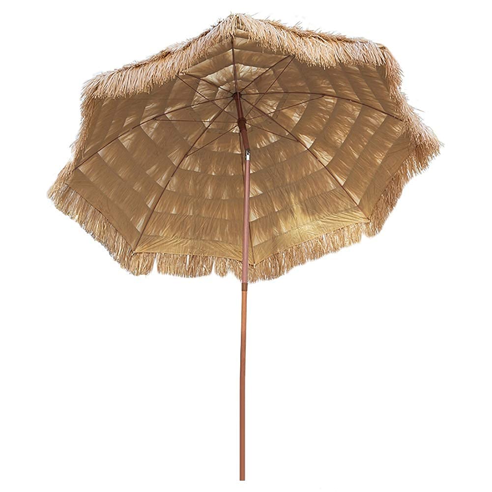 Parasol de paille de patio hawaïen doté d'une structure robuste en acier à 8 nervures