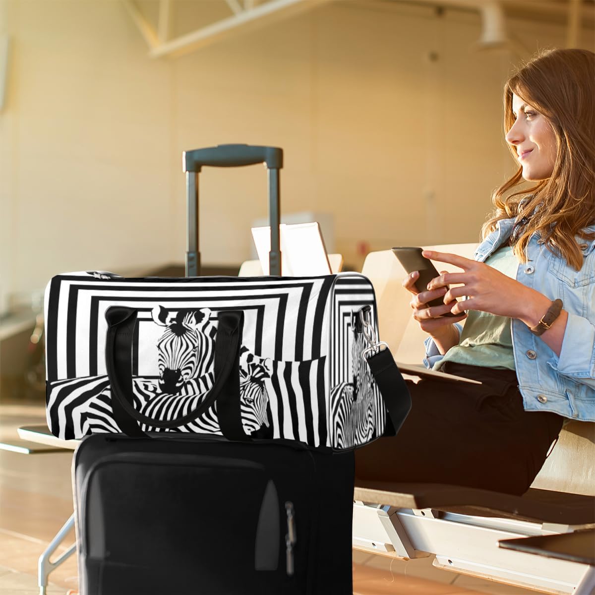 Zebras Square Travel Duffel Bag for Women Men Large Capacity Overnight Weekender Bags for Lightweight Waterproof Sport Gym Bag for Workout Yoga Swim