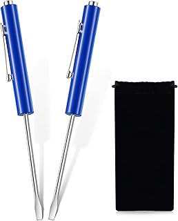 Pocket Magnetic Screwdriver 2 Pieces Mini Slotted Head Screwdriver Small Flat Head Screwdriver with Pocket Clip Magnetic Pocket Screwdriver Set for Home Office Gadgets Repair Electricians Tool (Blue)