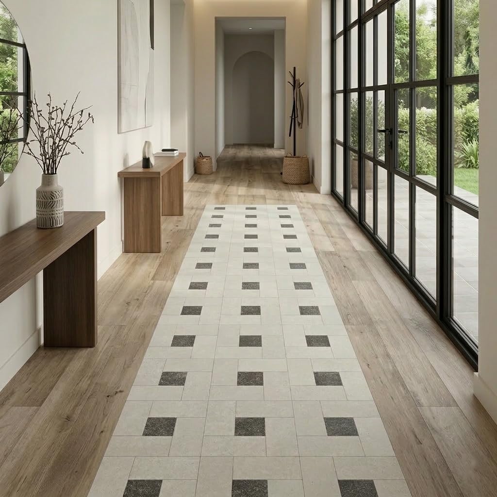 Alfombra de Vinilo: Diseño Geométrico Moderno, Resistente, Antideslizante, Cocinas, Pasillos con Estilo - Venecia 80x220 cm
