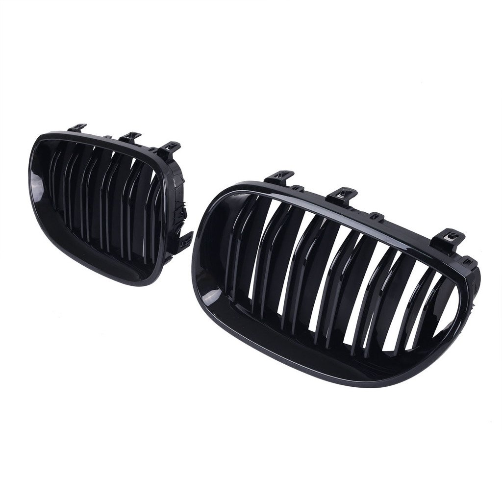 ProTuning2 Pcs(L&R) Gloss Black Front Kidney Grilles Double Line Grills Set for BMW E60 E61 5 Series M5 2003-2010