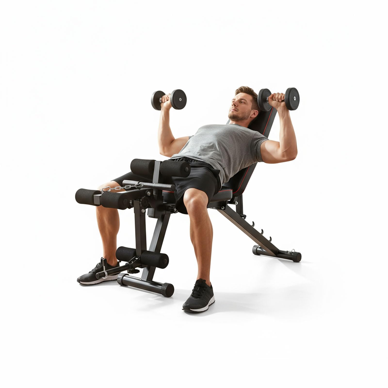Banco de pesas ajustable con extensión de piernas y máquina de rizos, banco de entrenamiento todo en uno para gimnasio en casa, banco FID de inclinación para entrenamiento de fuerza de cuerpo completo