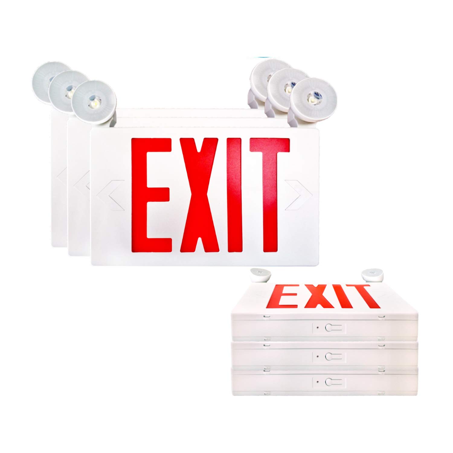 SPECTSUN 6 PACK Led Exit Sign with Emergency Lights &Battery Backup Operated Powered Red Exit Lights Exit only Sign-Double Face UL Listed 120-277VAC Fire Exit Signs Lighting for Room,Street,Window.