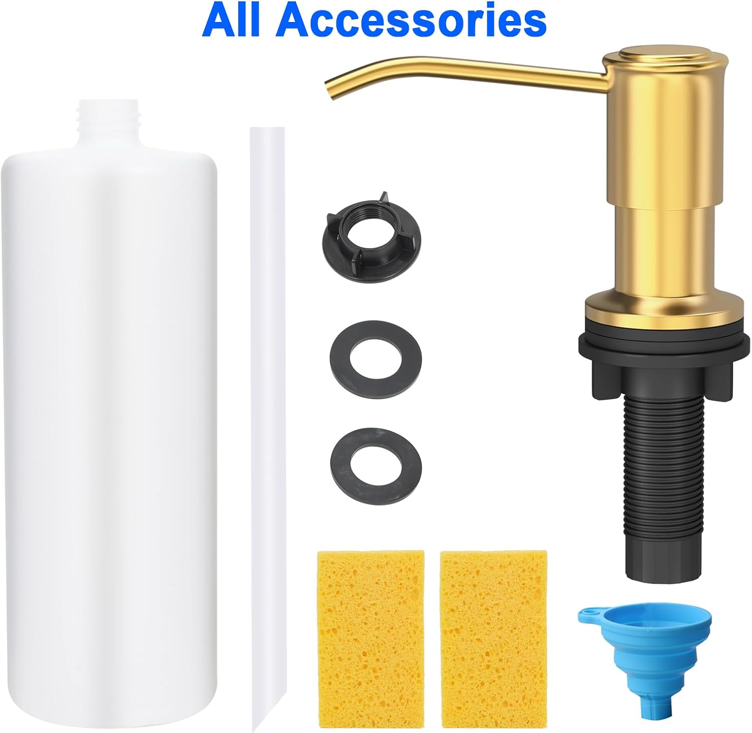 Soap Dispenser for Kitchen Sink, Kitchen Sink Soap Dispenser Pump, Refill from The Top, Sink Soap Dispenser with 17OZ Large Liquid Bottle, Gold (2 Scrub Sponges)