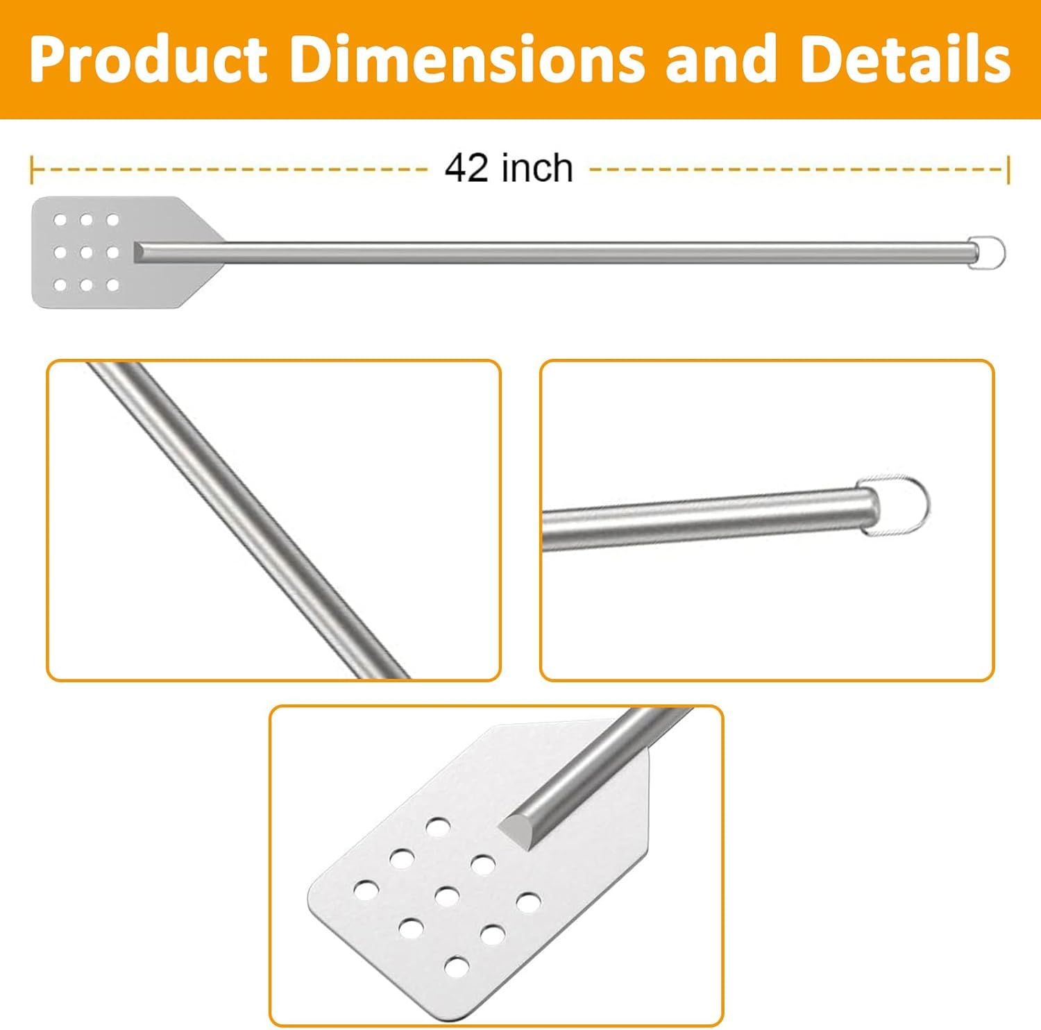 42" Stainless Stiring Paddle Mash Spatula Mixing Paddle Perfect for Cooking, Crawfish and Brewing, Grill, Seafood Boils, Durable 42-in Stainless Steel Stir Paddle Mixer Wide Huge Spatula Paddle