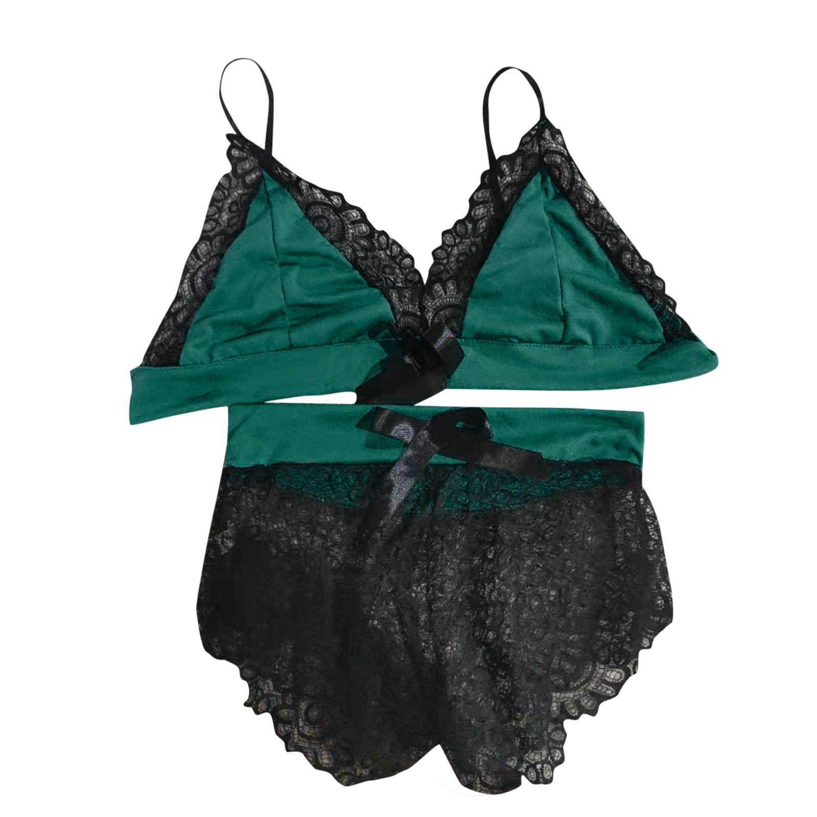maisdgop Women Lingerie Bodysuit Sexy Mesh See Through Pajama Set Fashion Erotic Bra Panties Outfits Casual Homewear Sets: Medium 03 Green