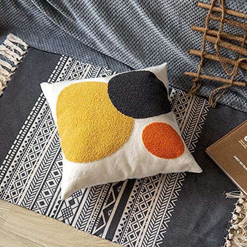 Vanncio Decorative Geo Pillowcase, Boho Colored Throw Pillow Cover For Couch Sofa Bed Stylish Decor, Simple Cotton Textured Cushion Sham, Square 18 Inches, 1Pc(Yellow Orange) #TOP1