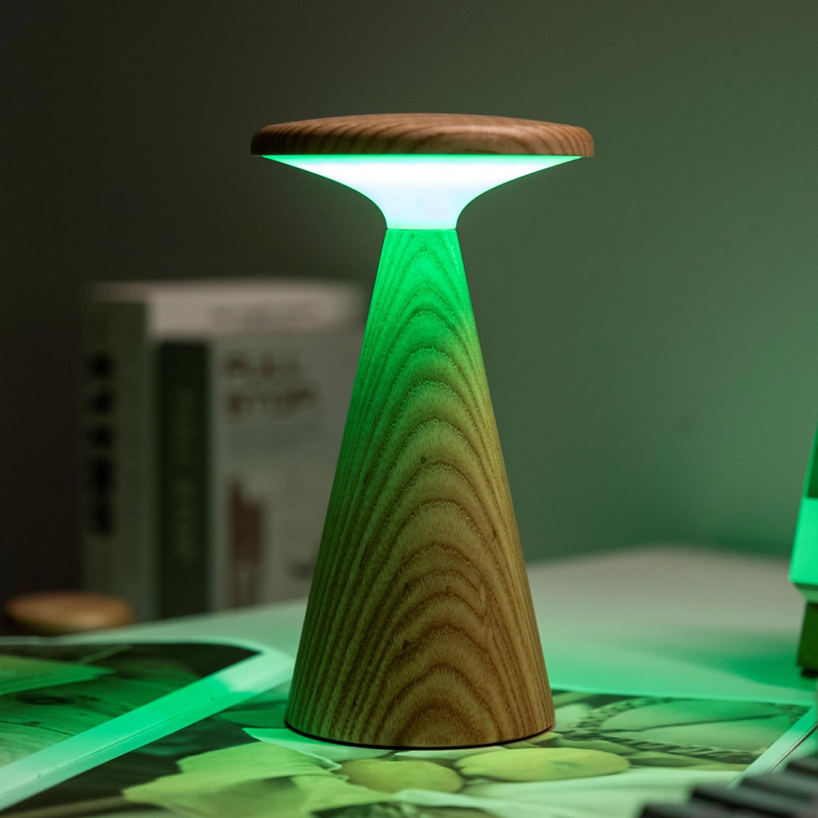 Gingko Design Sylva - Lámpara de mesa grande, color ceniza blanca, moderna lámpara de madera con acabado de grano natural, iluminación ambiental suave para sala de estar, dormitorio u oficina
