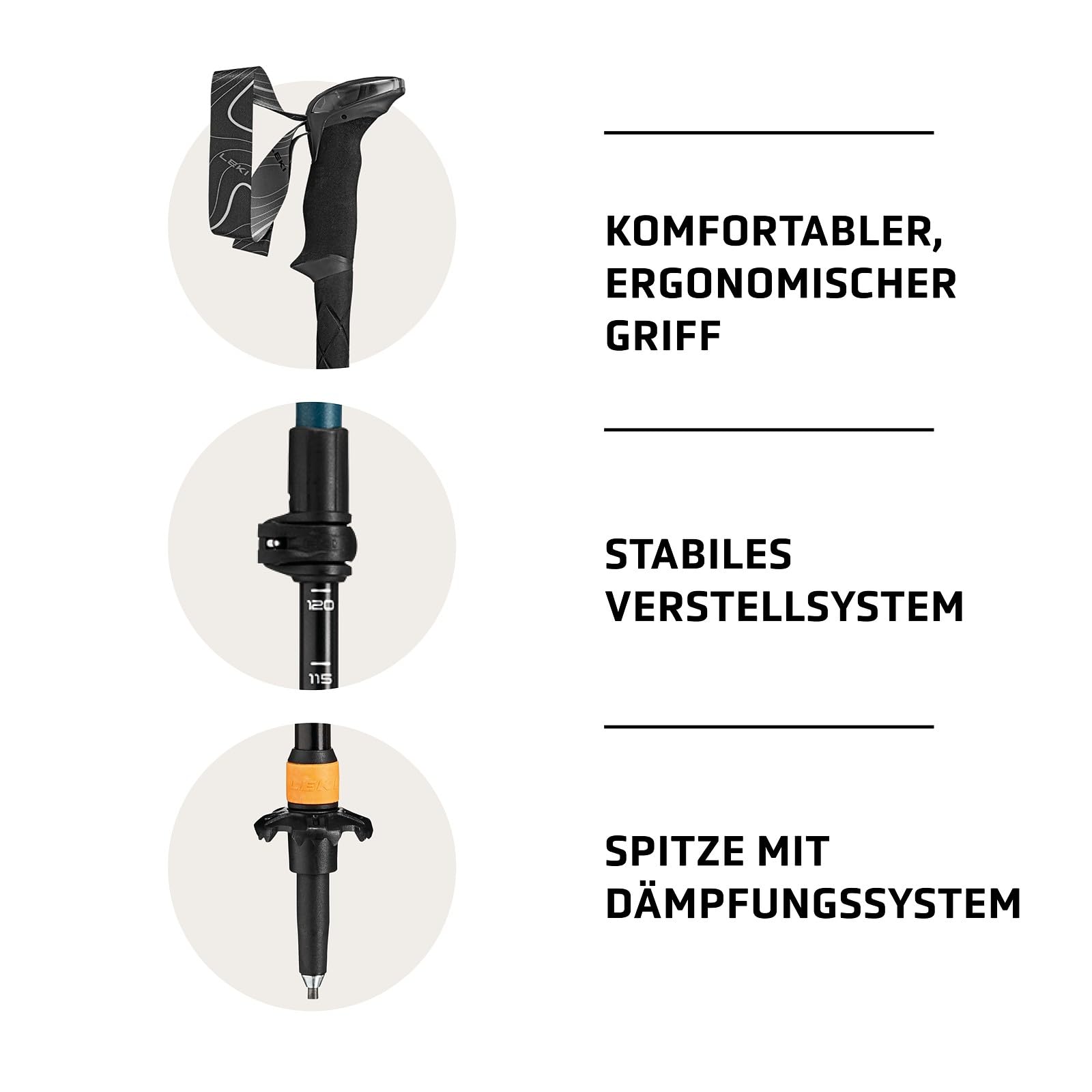 LEKI Makalu Lite AS Wanderstöcke Damen & Herren | leichte, verstellbare Trekkingstöcke aus Aluminium (90-135cm) mit Trekkingteller | Antishock Dämpfungssystem by LEKI
