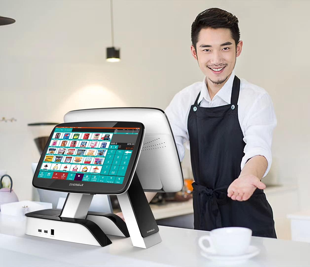 MEETSUN Cash Register POS with 15" Touch Screen, 11.6" Customer Display,Thermal Receipt Printer, Cash Drawer for Retail Stores SET01