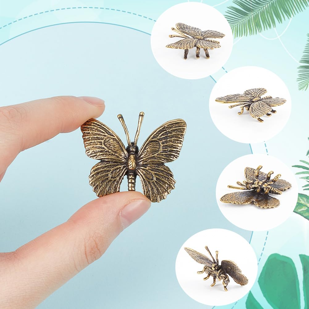 DELORIGIN 3pcs Mini Butterfly Sculpture Brass Butterfly Figurine Decor Ornament Retro Insects Good Luck Animal Figure Statues for DIY Craft Collectible Home Office Desktop Decorative - Image 3