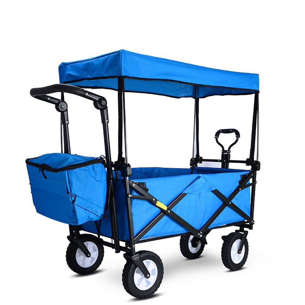 LLSS Carro Plegable, Carro de Jardín Portátil Capacidad 80 Kg, con Cinturón de Seguridad, Toldo, Bolsa Nevera, Lonchera Grande, para Picnics, Camping, Compras, Playas, Conciertos