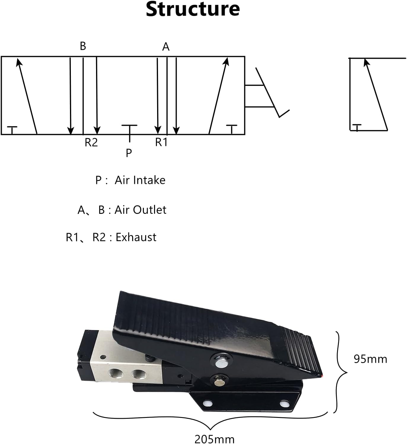 5 Way 3 Position Pneumatic Valve, 1Mpa Center Closed Foot Pedal Valve with G1/4" Port,Aluminum Alloy Raise Lower Hold at Any Height Foot Air Pressure Control Valve