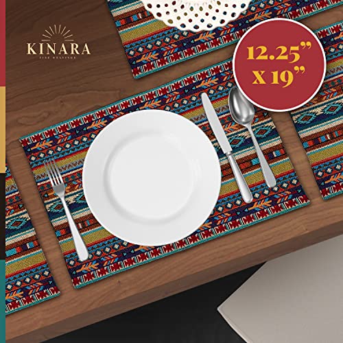 Kinara Native Blanket Jacquard Placemat Set – Southwestern Native American Design – Beautiful And Unique Pattern – Fine Weaving Four 12.25X19 Inch Placemats. #TOP4