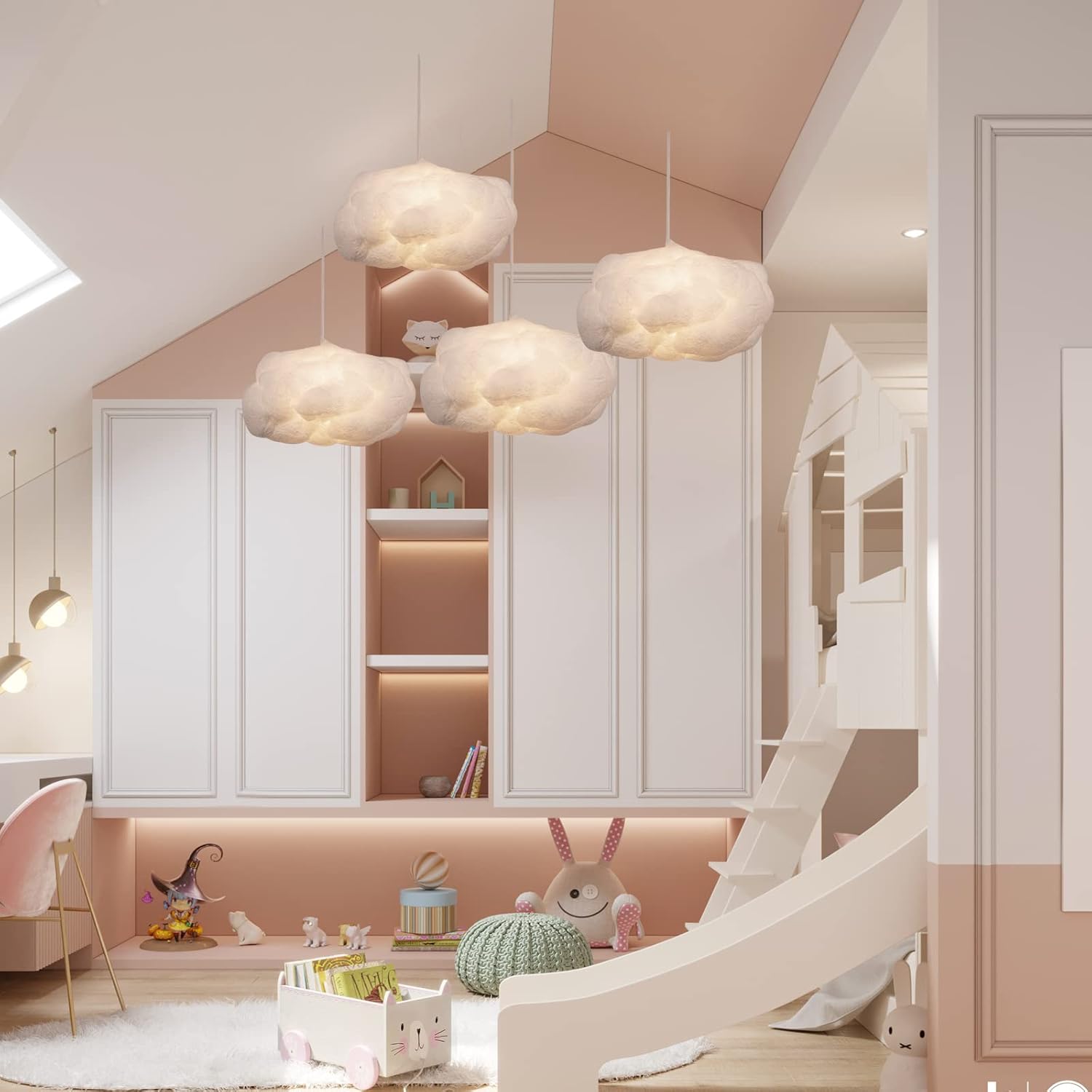 Arturesthome 1-Light Cloud Pendant Lighting,Modern Fluffy Cotton Chandelier Ceiling Light Fixture for Children Girls Kids Living Room White-13.75in