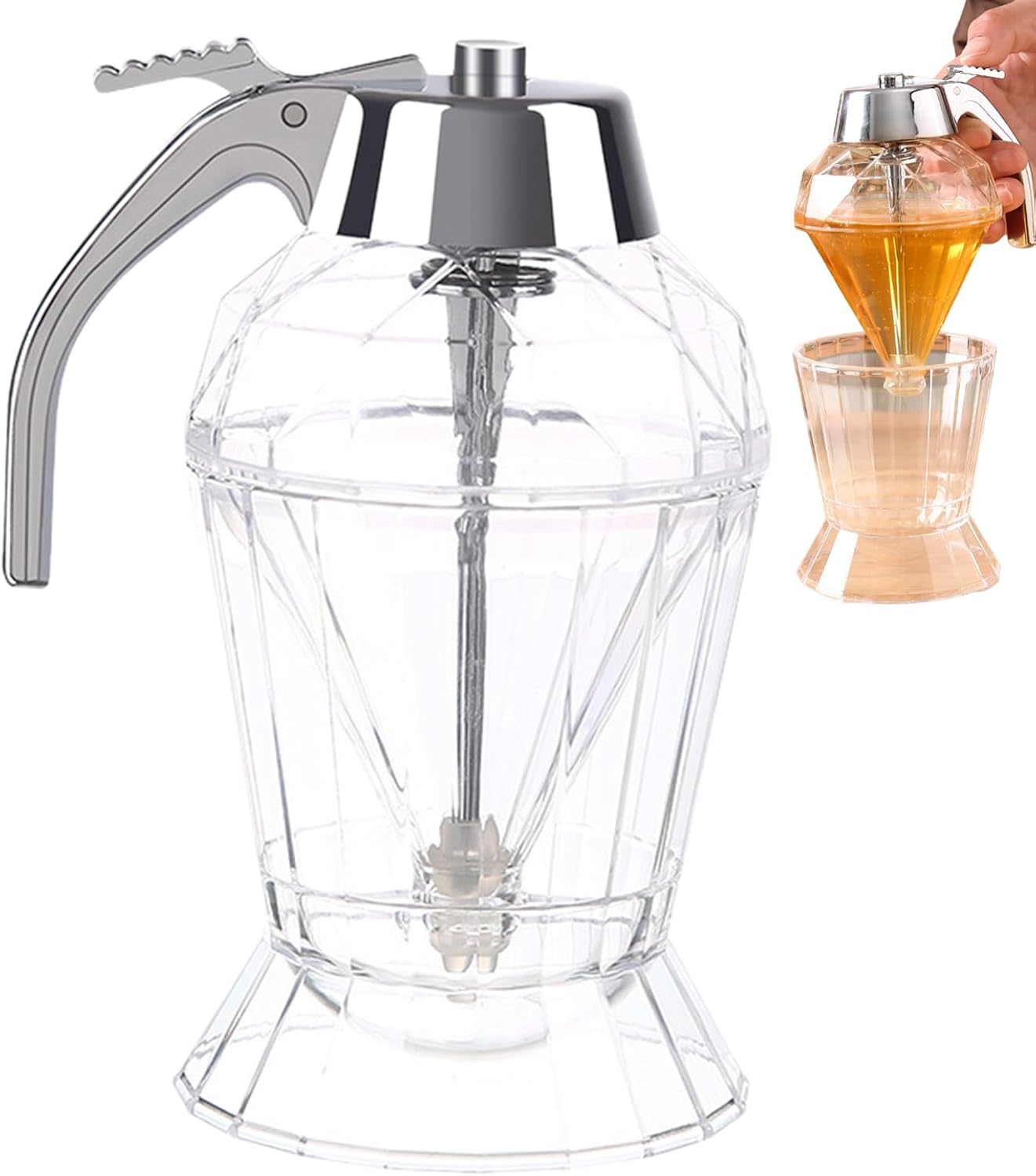 Honey Dispenser Saucer Diamond Shaped Dressing Bottle Container Olive Oil Honey Soy Sauce Kitchen Honey Container Honey Storage Dispenser Honey Bottle Honey Container with Clear Push Stand No Drip