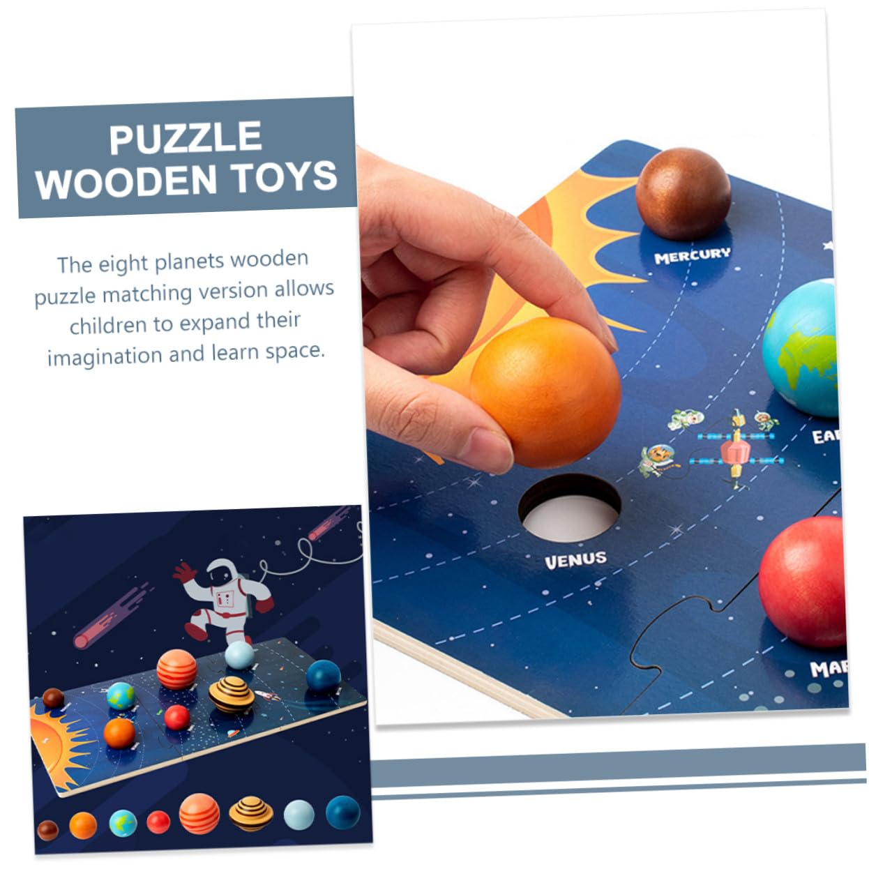 Puzzle dei Pianeti Montessori in Legno per Bambini | Gioco Cognitivo a Incastro, Pratica Logica e Memoria, Tema Spazio per Apprendimento Precoce