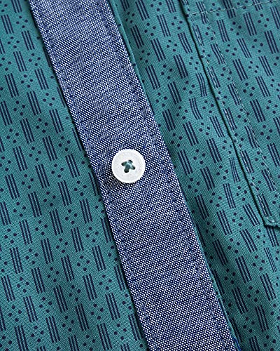 Ben Sherman Boys' Shirt - Casual Short Sleeve Button Down Printed Collared Woven Shirt (Size: 8-18), Size 18, Teal Diamonds #TOP4
