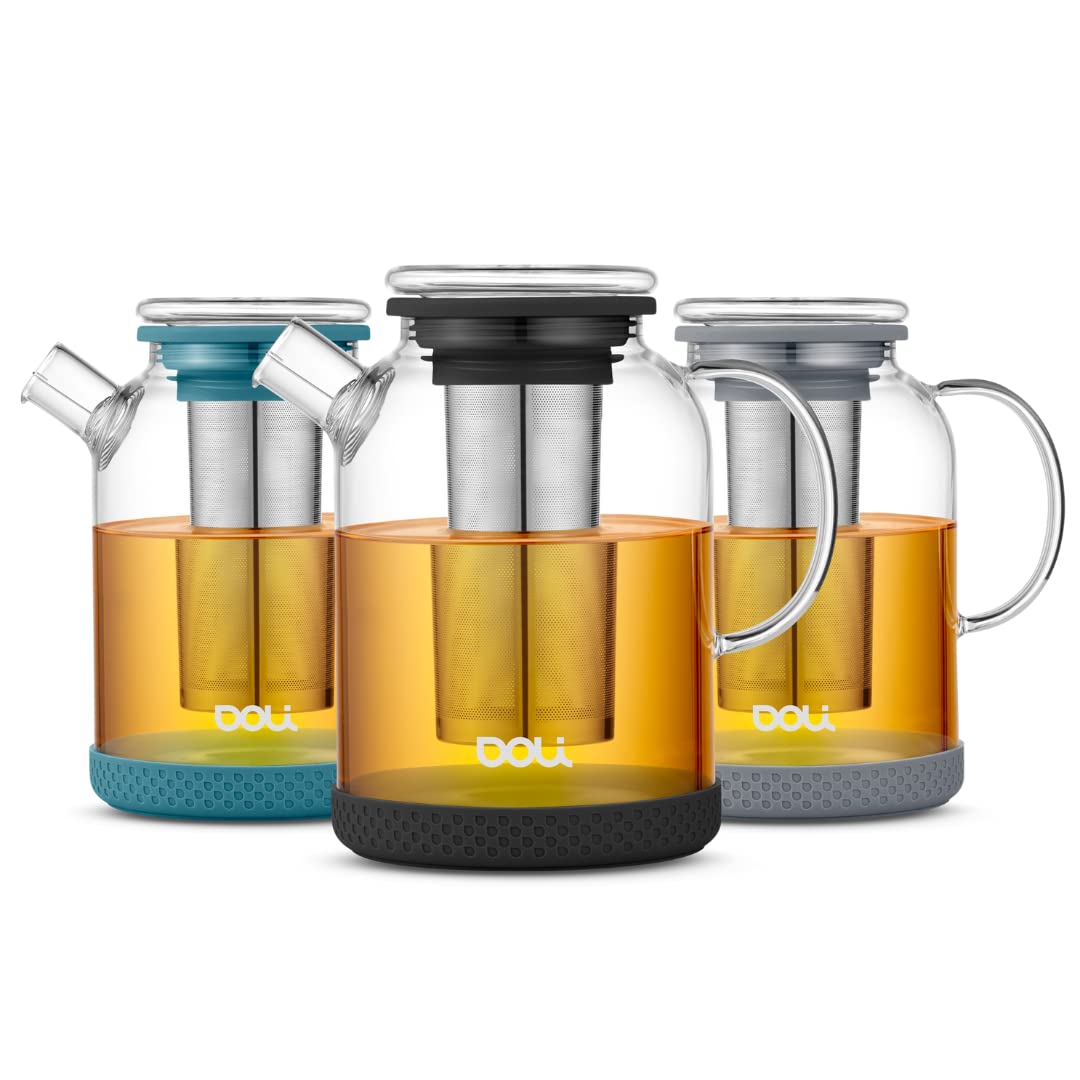 Doli Teiera da 1,5 l con infusore, per 1 – 8 tazze di tè, filtro lungo in acciaio inox per aroma puro, resistente al fuoco e lavabile in lavastoviglie (nero)