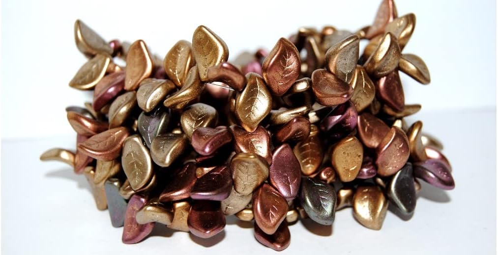 200 pcs Ovate Leaf Pressed Glass Beads, 70067 (70067), Glass, Czech Republic, Size 9 x 14 mm (0.35 x 0.55 in)