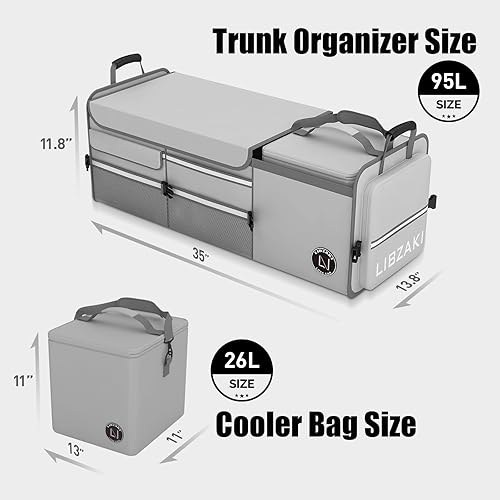 Miniatura 6 de LIBZAKI - Organizador de almacenamiento 4 en 1 para maletero, caja de almacenamiento plegable con múltiples compartimentos con hielera para