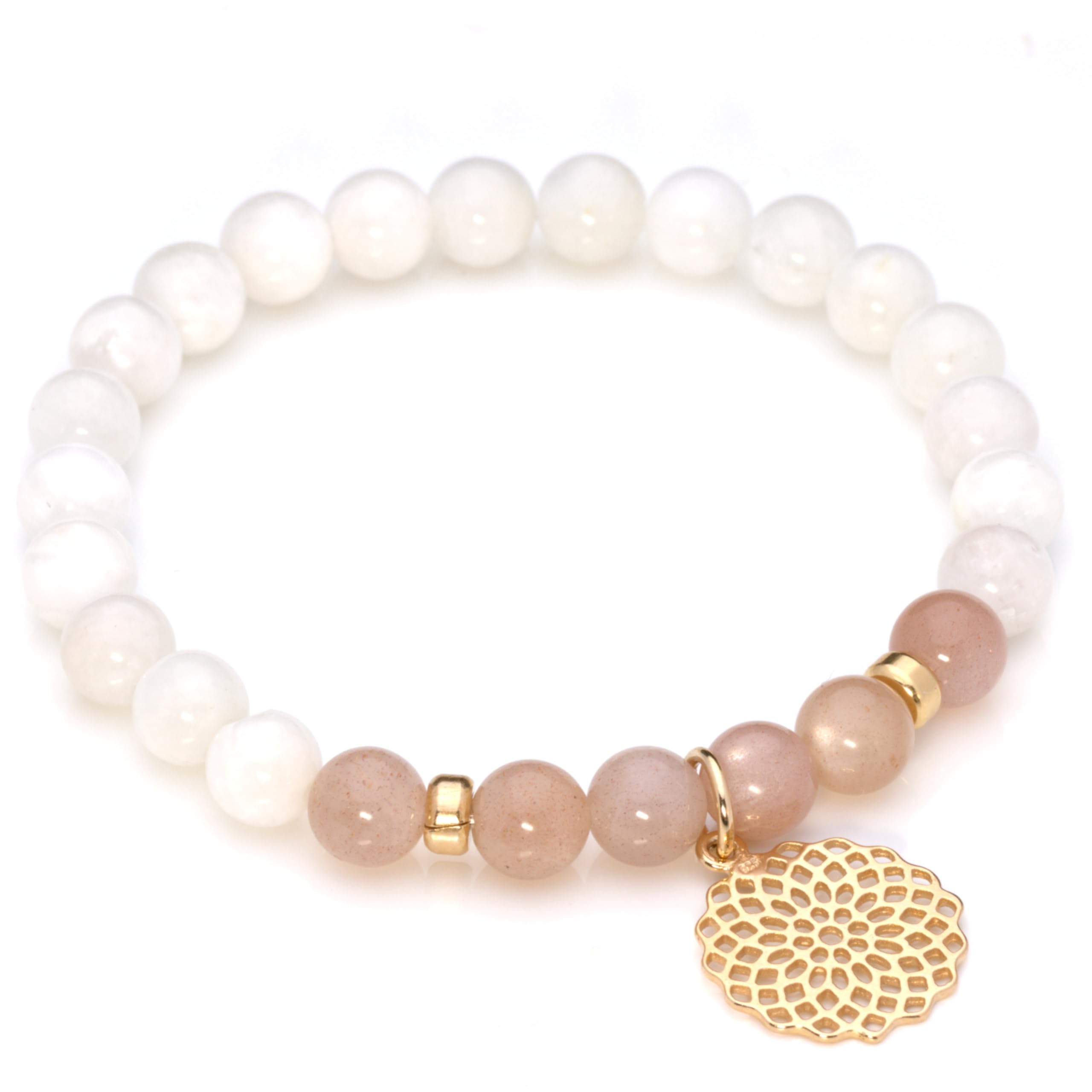 KARYSMA Armband aus Mondsteinen mit Mandala Silber, Gold oder Rosègold plattiert