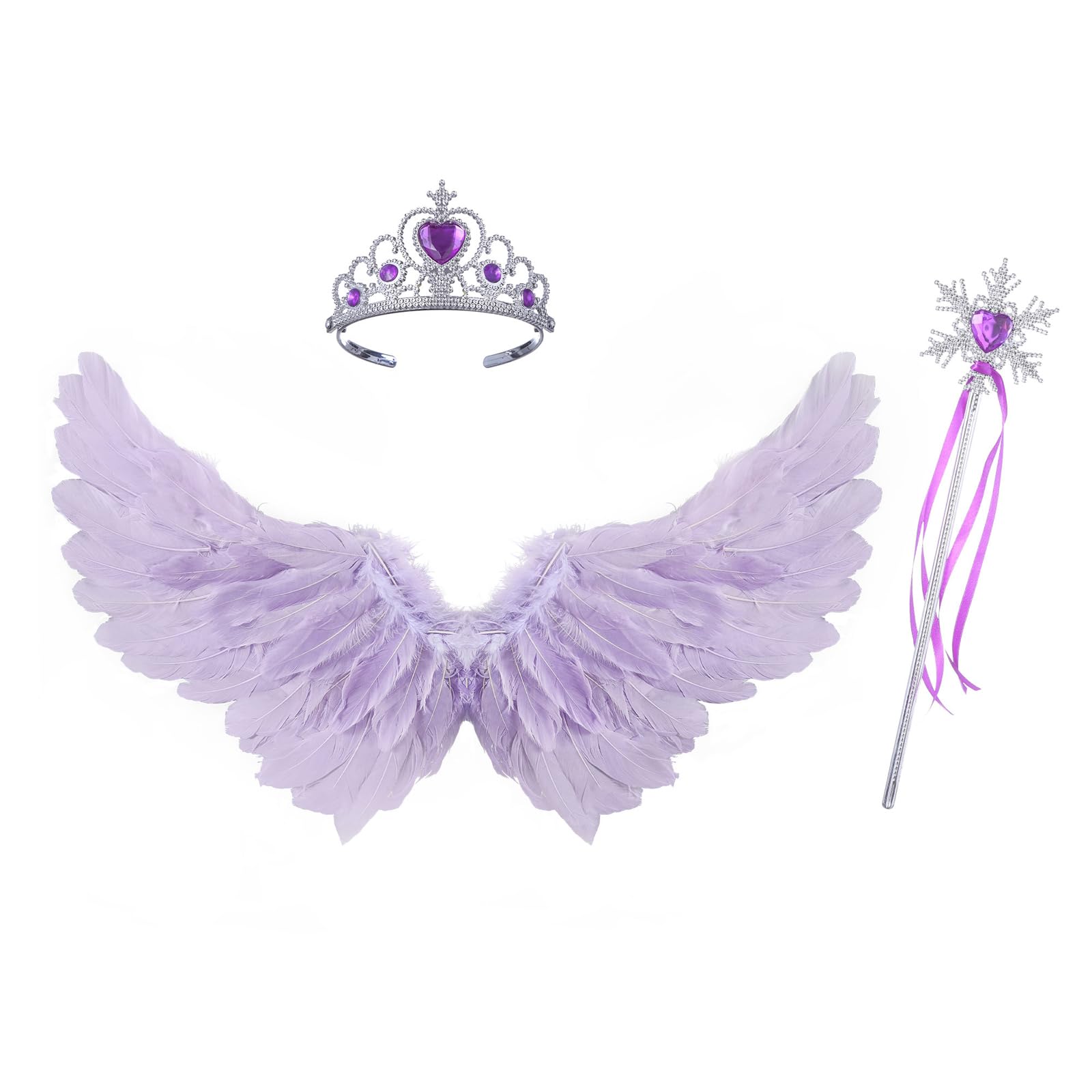 Feather Angel Wings for Adult, Large Costume Wings Feather Fairy Angel Wings Cosplay Accessory for Women and Girls (Purple 3Pcs, 3Pcs)