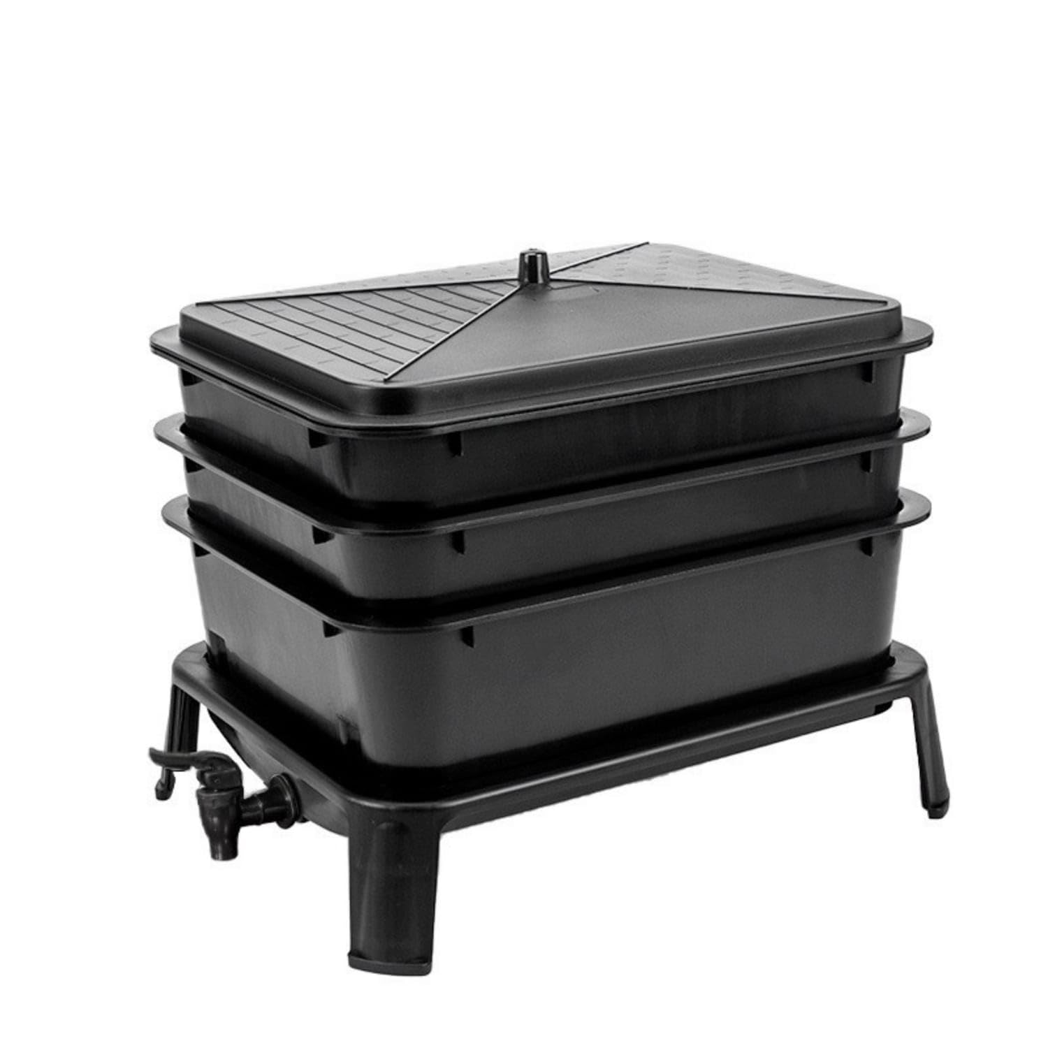 Slimline Vermicomposting System with Stackable Trays Multi-Tier Compost Bin with Faucet Raised Compost Bin with Spigot Compact for Gardeners, Homeowners, Garden, Patio, Backyard, Black-image-23