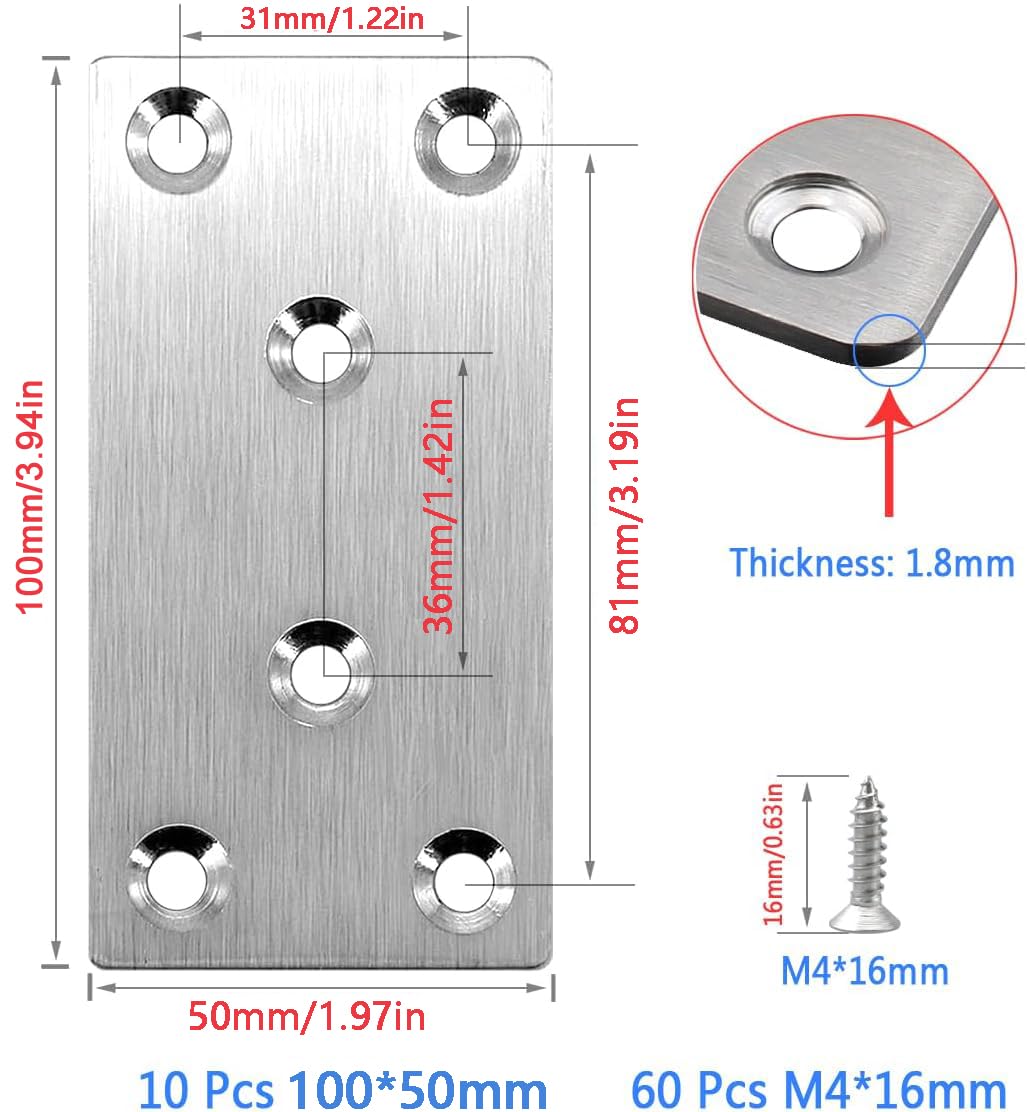 Lemiyoo 10 Sets Flat Brackets for Wood,Metal Mending Plates Heavy Duty with Screws - Image 2