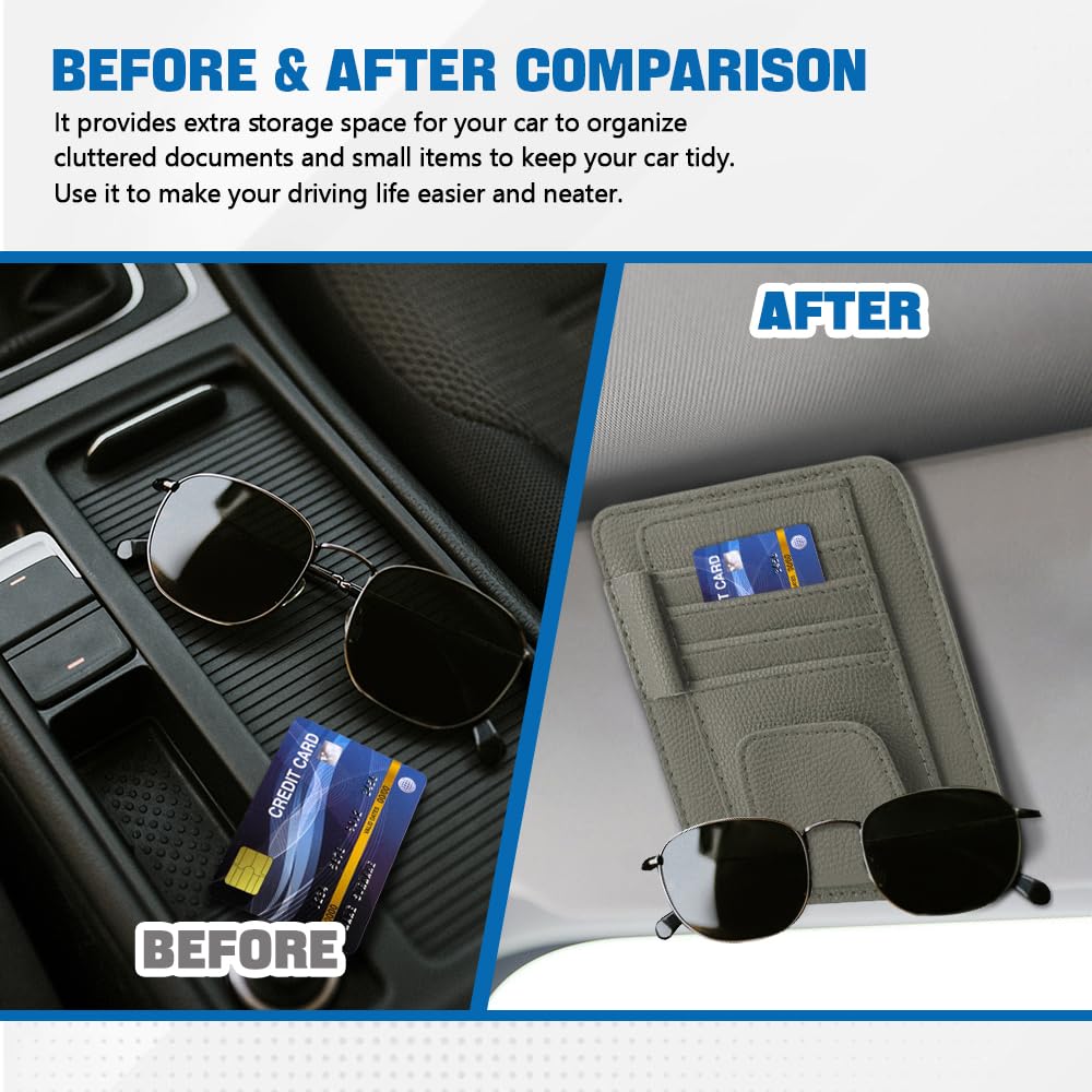 Organizer Per Visiera Auto In Pelle PU, Porta Oggetti Multi-Tasca Con Rete E Cerniera - Accessorio Interno Salvaspazio (Nero)