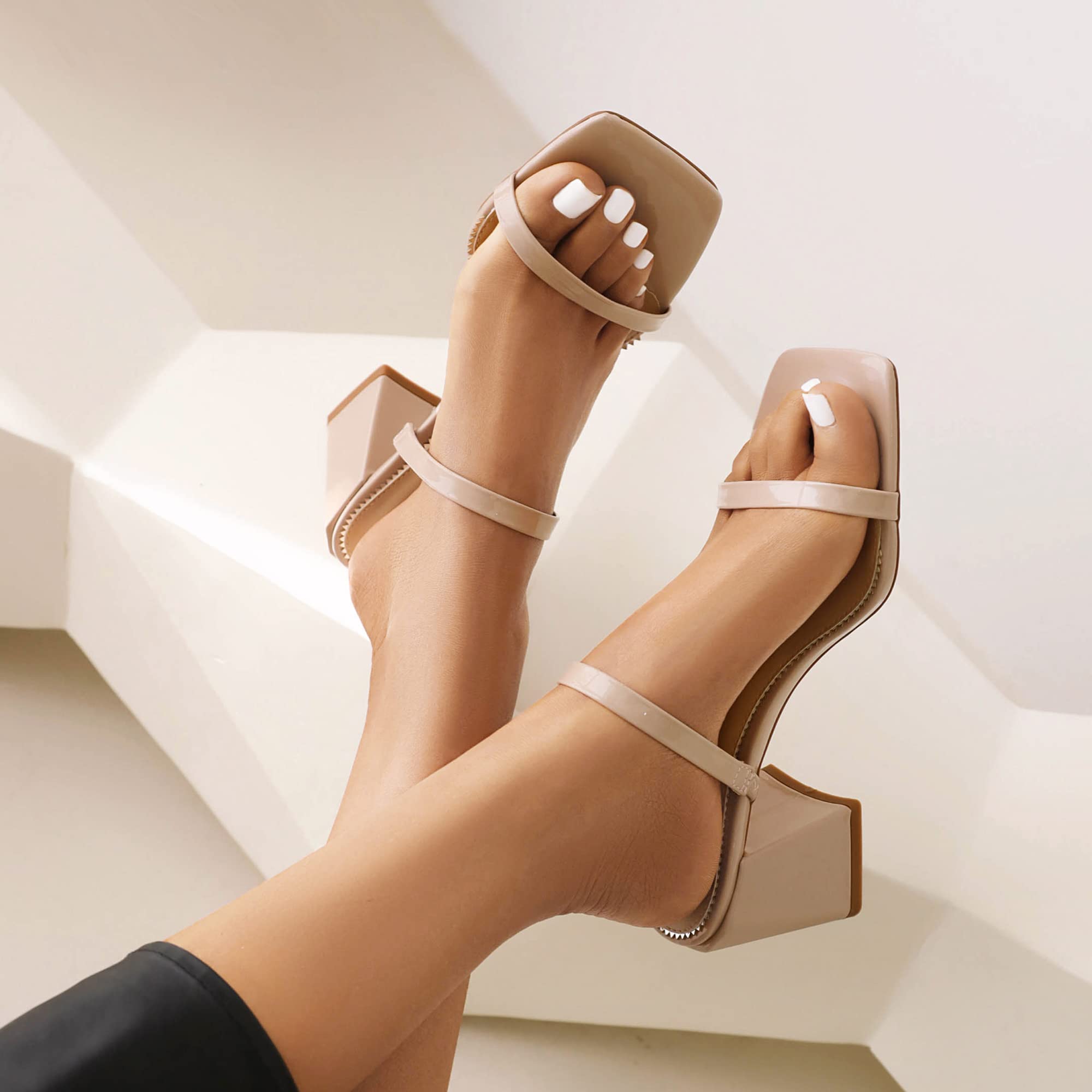 vivianly Women's Low Block Heels Sandal Square Open Toe Chunky High Heels Slip on Heeled Sandals Mules Slide for Party Wedding Dress Shoes