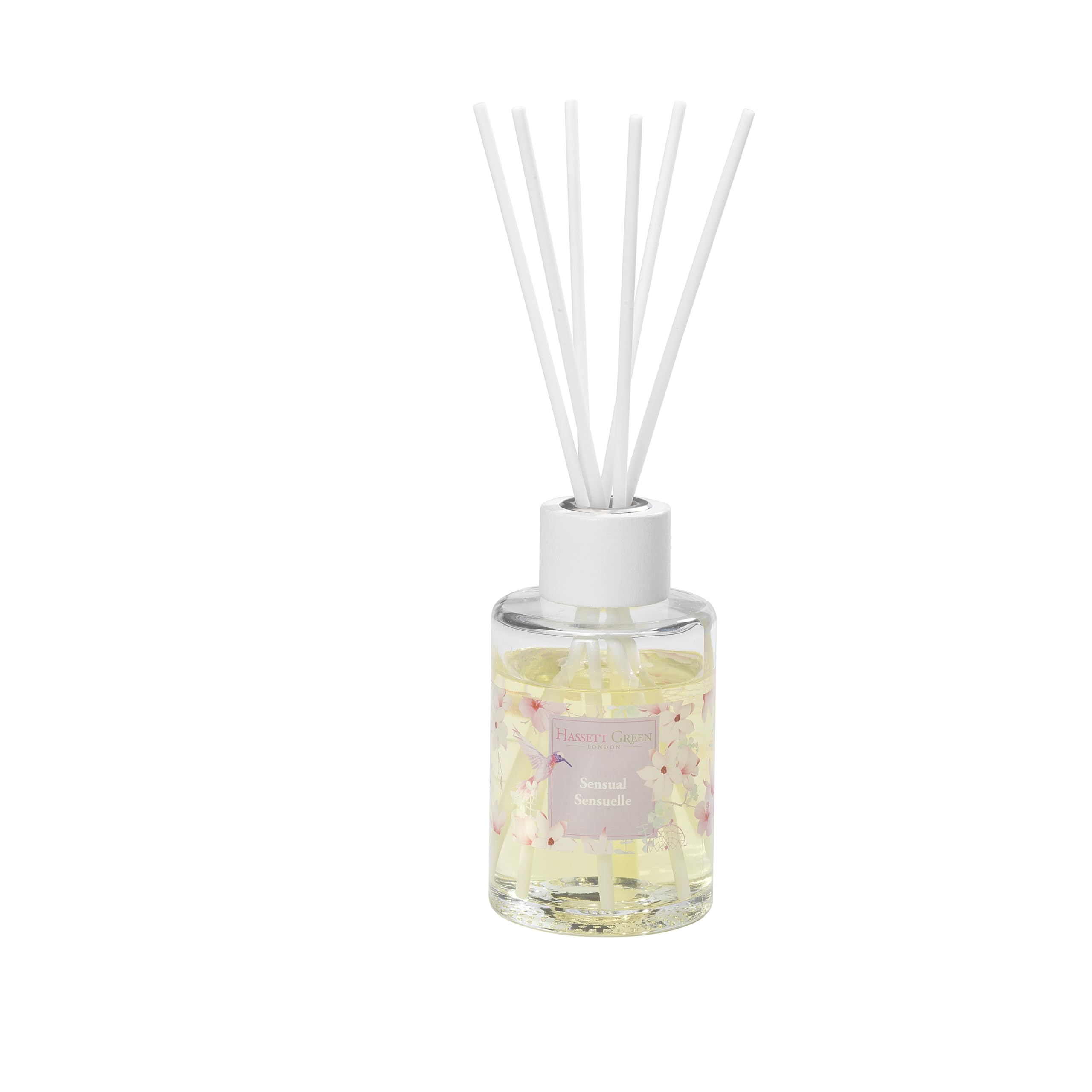 Hassett Green London - Sensual Sensuelle Lavender & Rose - Large Fragrance Oil Reed Diffuser - 200ml Glass Bottle with 6 Thick Fibre Reeds - Packaging-Free