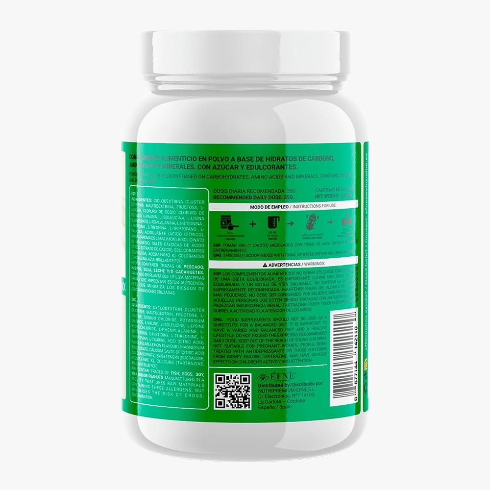 EFNE Intra Entreno Premium 1,05kg Sabor Lima-Limón | Cluster Dextrin + BCAA + Citrulina + Electrolitos | Bebida Intra Workout para Energía Sostenida, Hidratación y Recuperación Muscular | Sin Cafeína