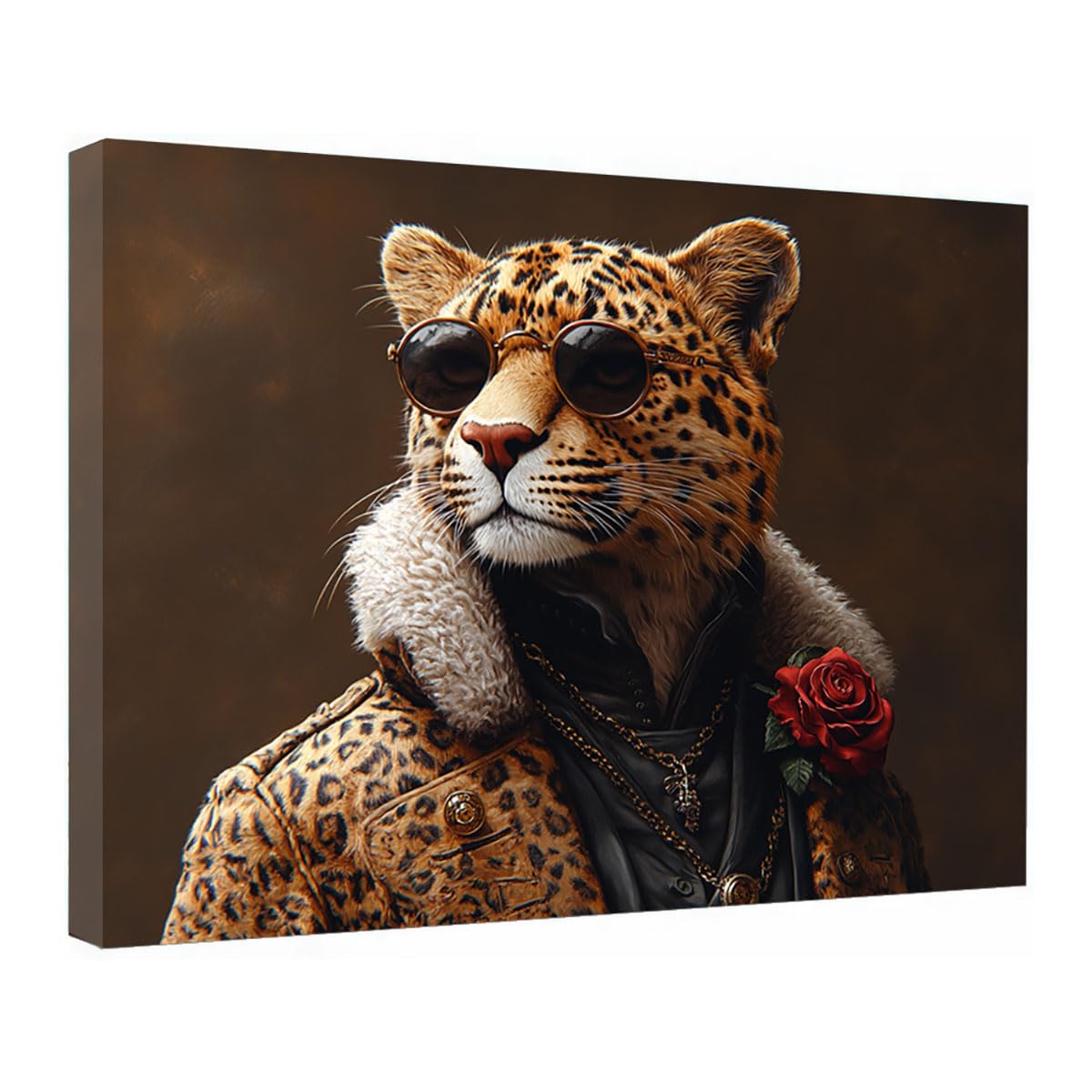 TZKRWRH Leopard Canvas Print Animals Preppy Poster Stylish Leopard Gentleman Cheetah Modern Maximalist Boho Wall Art Panther Painting Vintage Canvas Office(Orange 19)-80x120cm Framed