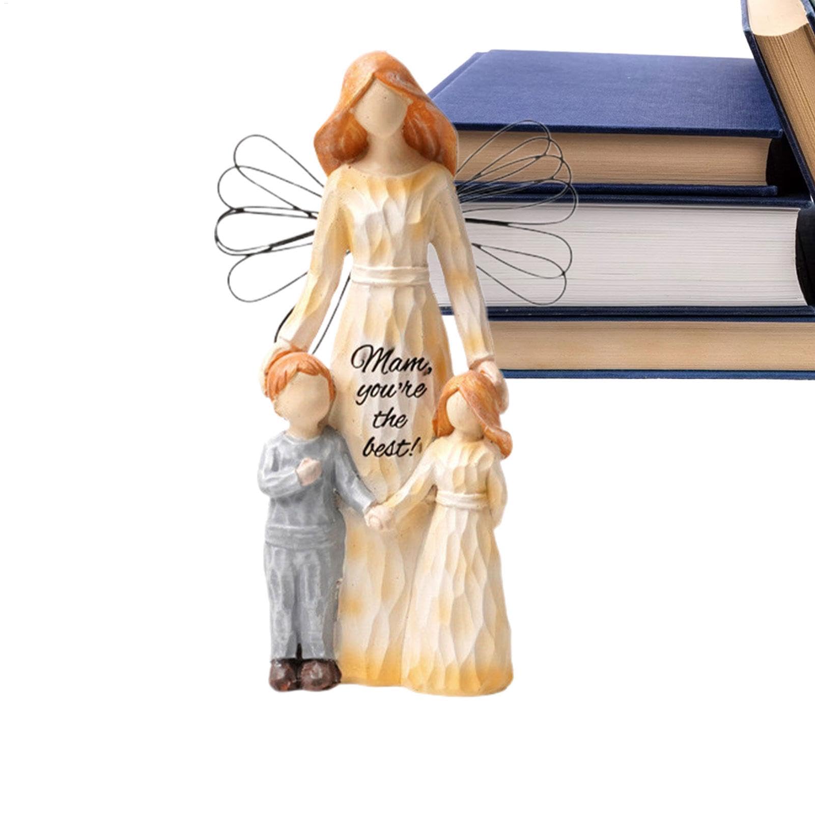 Escultura familiar de 4 – Escultura de resina para padres e hijos | Figura esculpida pintada a mano, tema familiar, para decoración del hogar