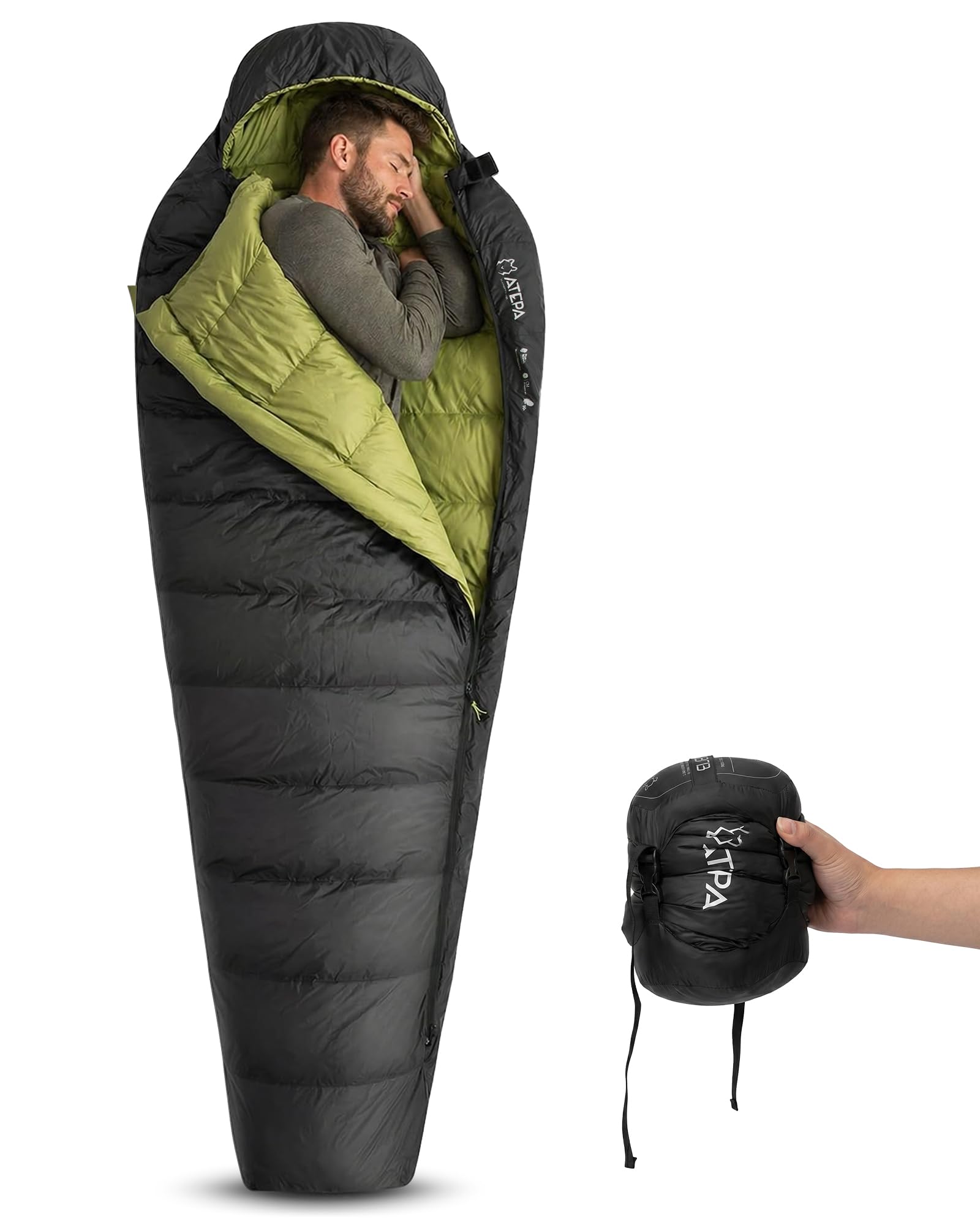 ATEPA 700FP Down Sleeping Bag for Adults, Ultralight 0 Degree Mummy Sleeping Bag with RDS Down & Recycled 15D Nylon Shell for Backpacking Camping Hiking, ISO Limit 0℃, Black