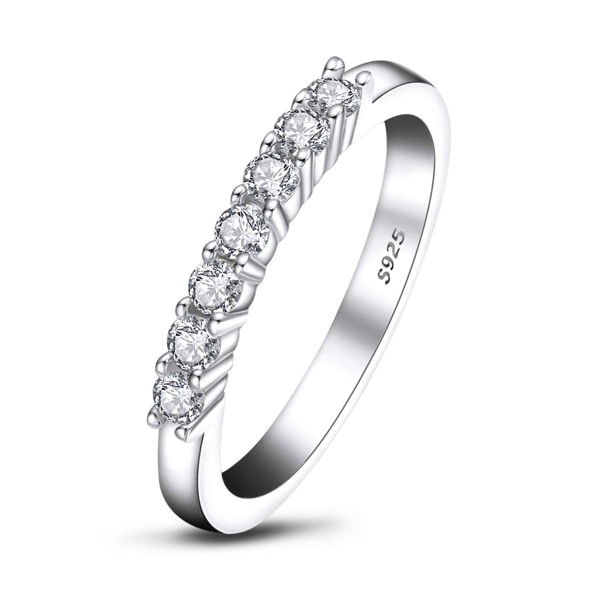AINUOSHI Eternity Wedding Band, Platinume Plated Sterling Silver, Round / Princess Cut Cubic Zirconia, Stackable Engagement Ring for Women，Jewelry Box Packed
