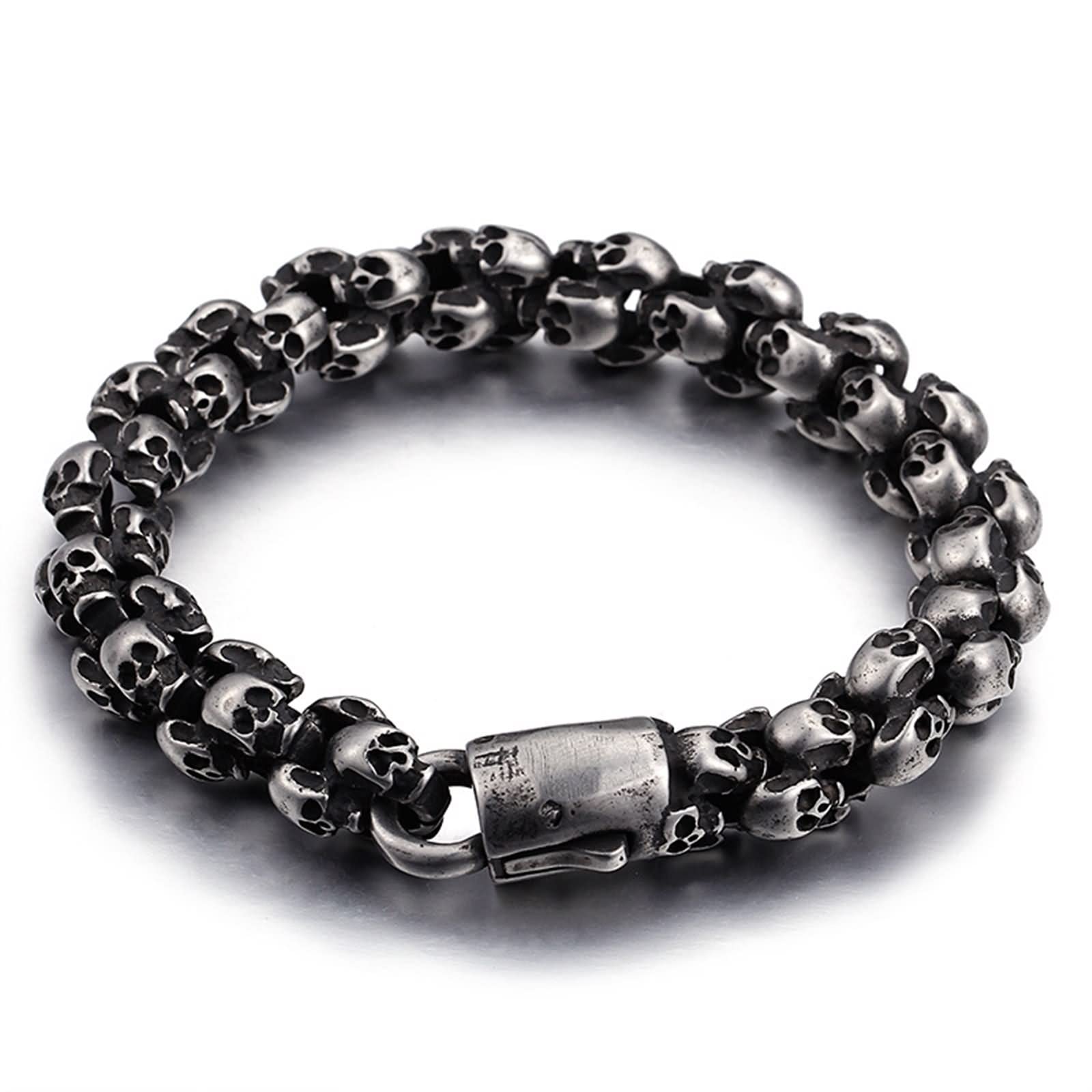 Bracciale sottile da uomo, regalo per uomini giovani, scheletro, in acciaio inox, per anniversario e compleanno